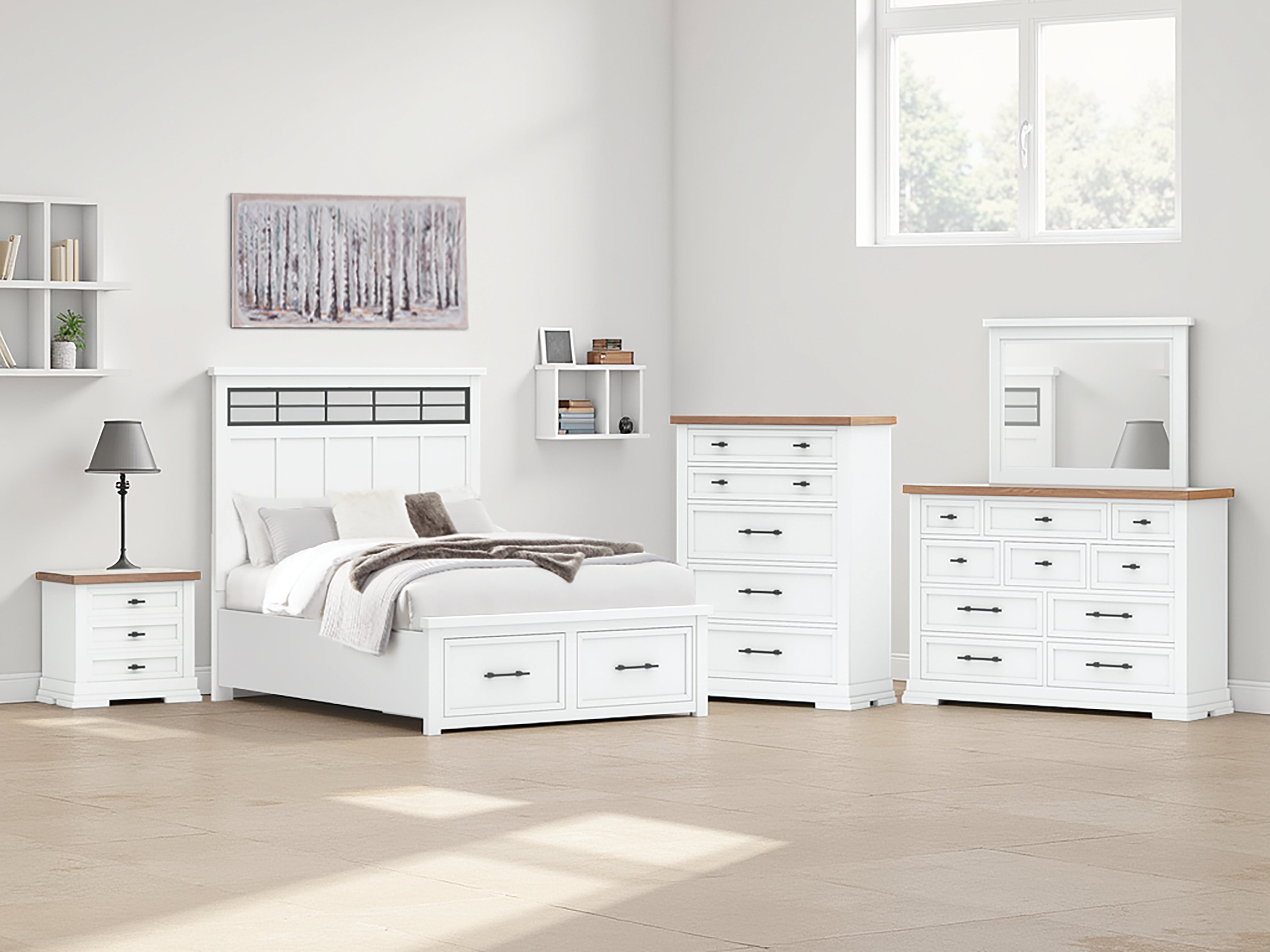 Tampa Furniture Outlet Lutz - Ashley Furniture - Ashbryn Bedroom - Queen Panel Storage Bed / White/Natural - B844B2