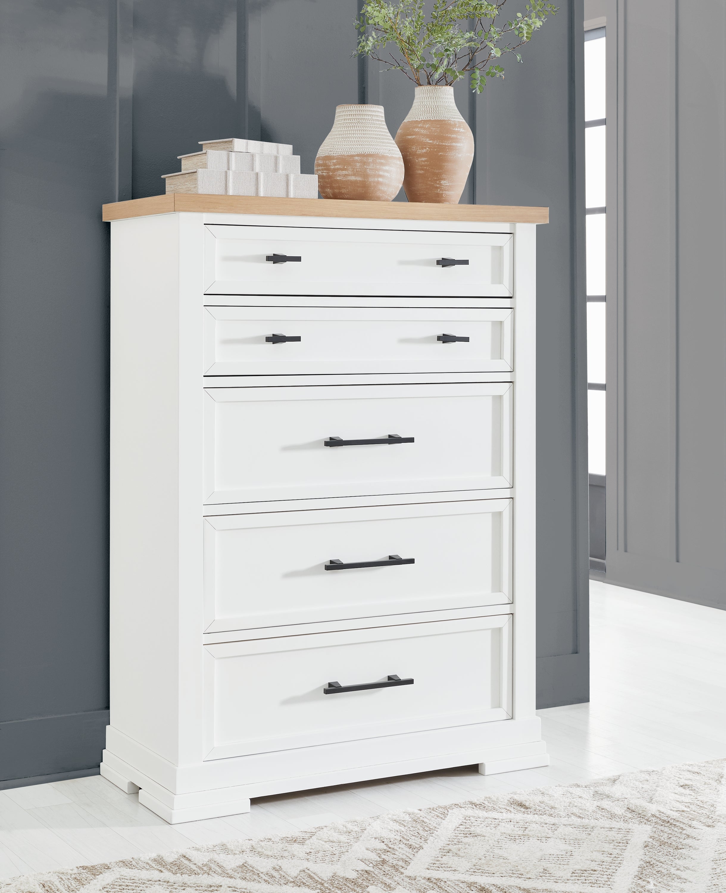 Tampa Furniture Outlet Lutz - Ashley Furniture - Ashbryn Bedroom - Five Drawer Chest / White/Natural - B844-46