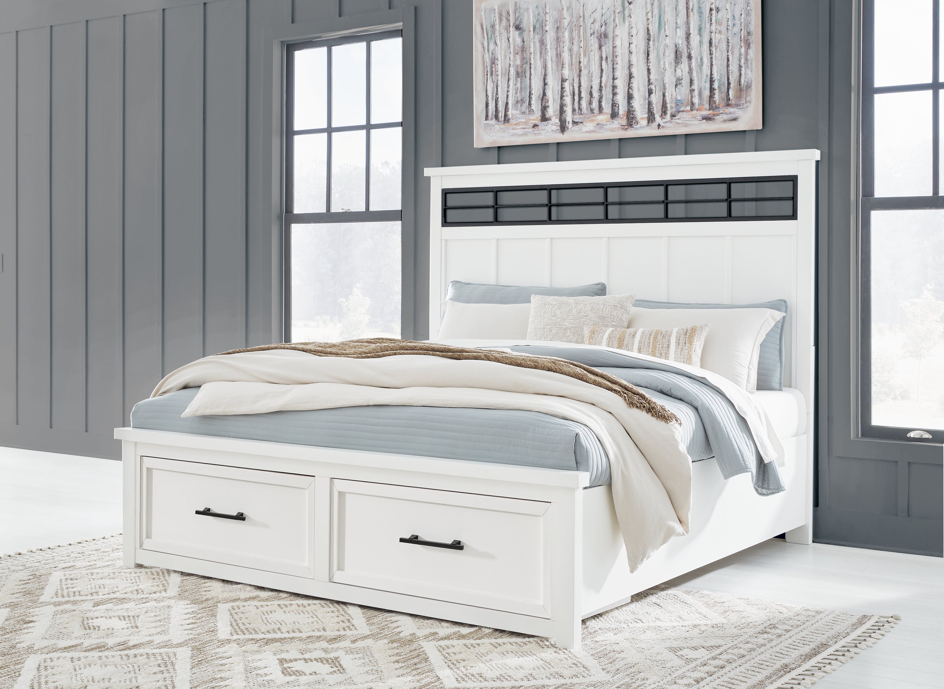 Tampa Furniture Outlet Lutz - Ashley Furniture - Ashbryn Bedroom - King Panel Storage Bed / White/Natural - B844B4