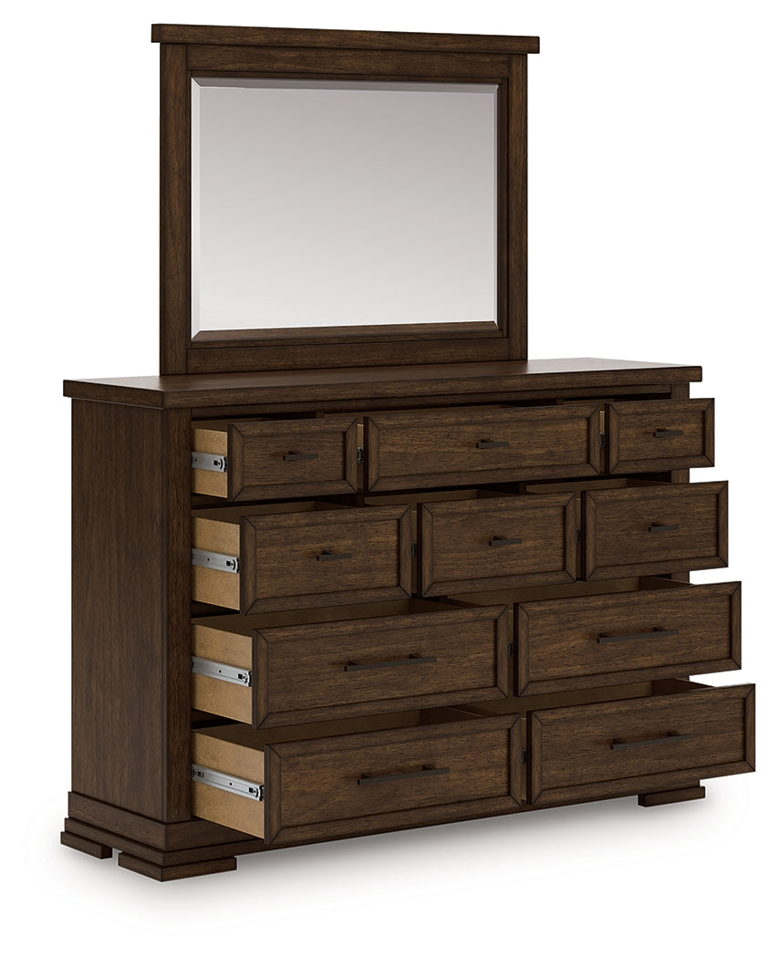 Tampa Furniture Outlet Lutz - Ashley Furniture - Taffenbrook Bedroom - Dresser and Mirror / Medium Brown - B849B1