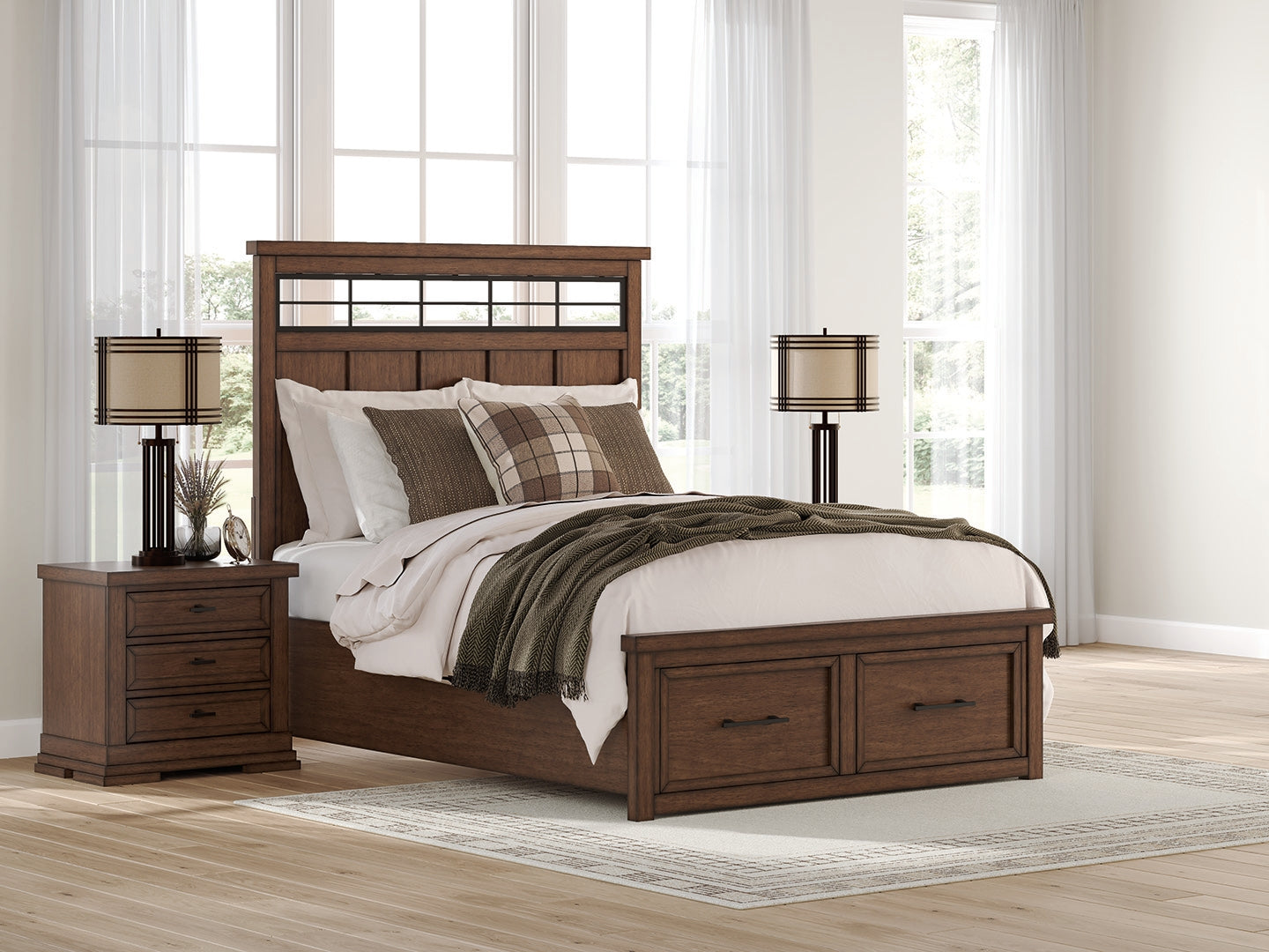 Tampa Furniture Outlet Lutz - Ashley Furniture - Taffenbrook Bedroom - Queen Panel Storage Bed / Medium Brown - B849B2