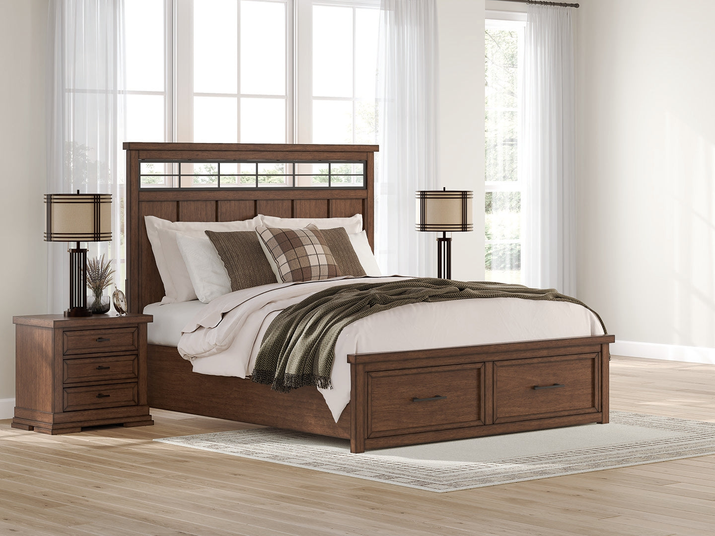 Tampa Furniture Outlet Lutz - Ashley Furniture - Taffenbrook Bedroom - California King Panel Storage Bed / Medium Brown - B849B5