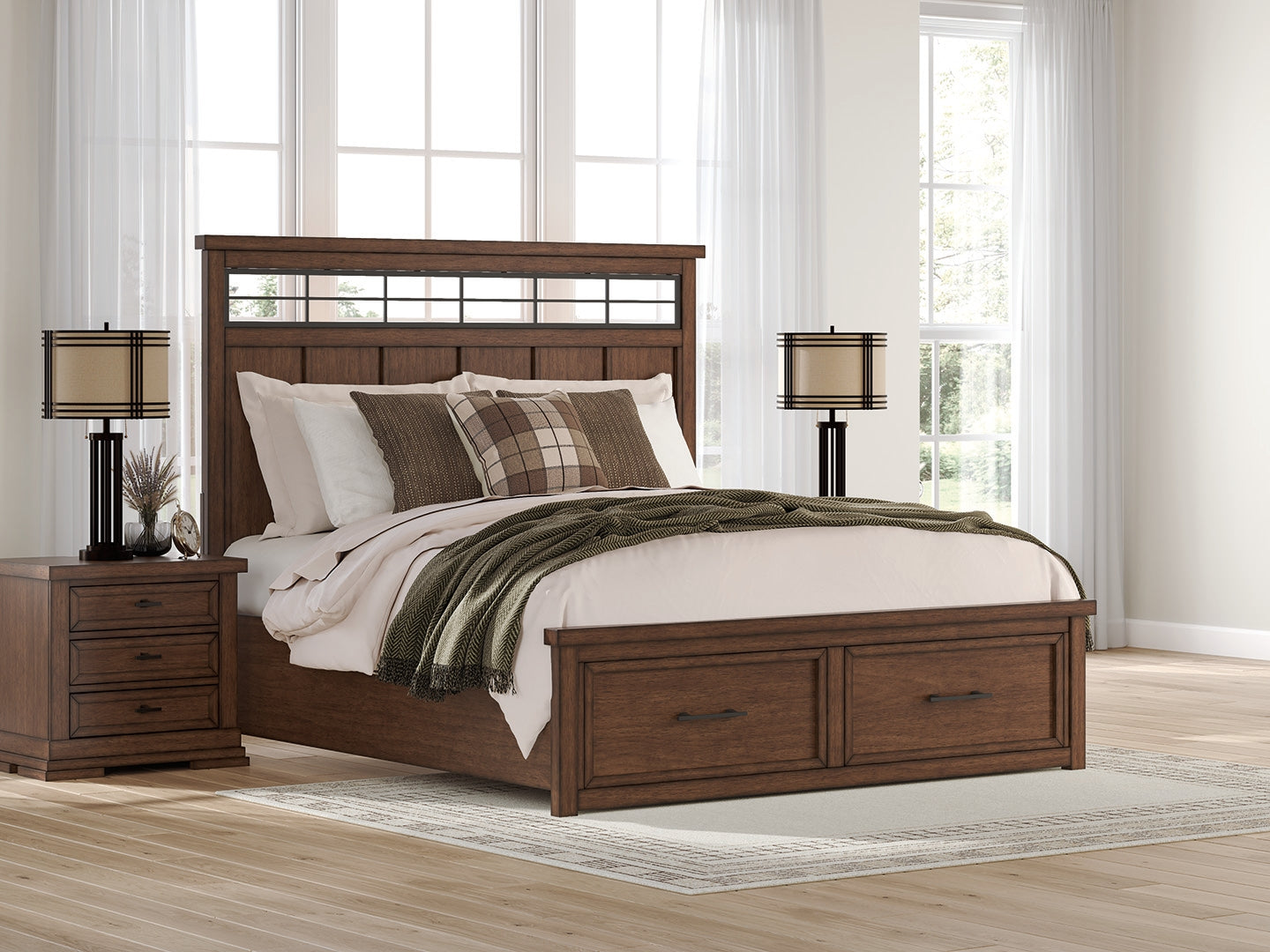 Tampa Furniture Outlet Lutz - Ashley Furniture - Taffenbrook Bedroom - King Panel Storage Bed / Medium Brown - B849B4