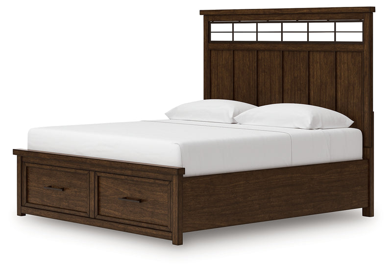 Tampa Furniture Outlet Lutz - Ashley Furniture - Taffenbrook Bedroom - King Panel Storage Bed / Medium Brown - B849B4