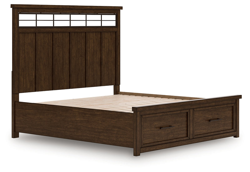 Tampa Furniture Outlet Lutz - Ashley Furniture - Taffenbrook Bedroom - King Panel Storage Bed / Medium Brown - B849B4