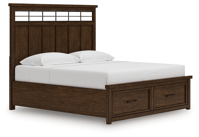 Tampa Furniture Outlet Lutz - Ashley Furniture - Taffenbrook Bedroom - King Panel Storage Bed / Medium Brown - B849B4