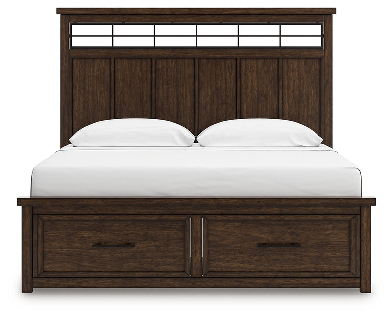 Tampa Furniture Outlet Lutz - Ashley Furniture - Taffenbrook Bedroom - King Panel Storage Bed / Medium Brown - B849B4