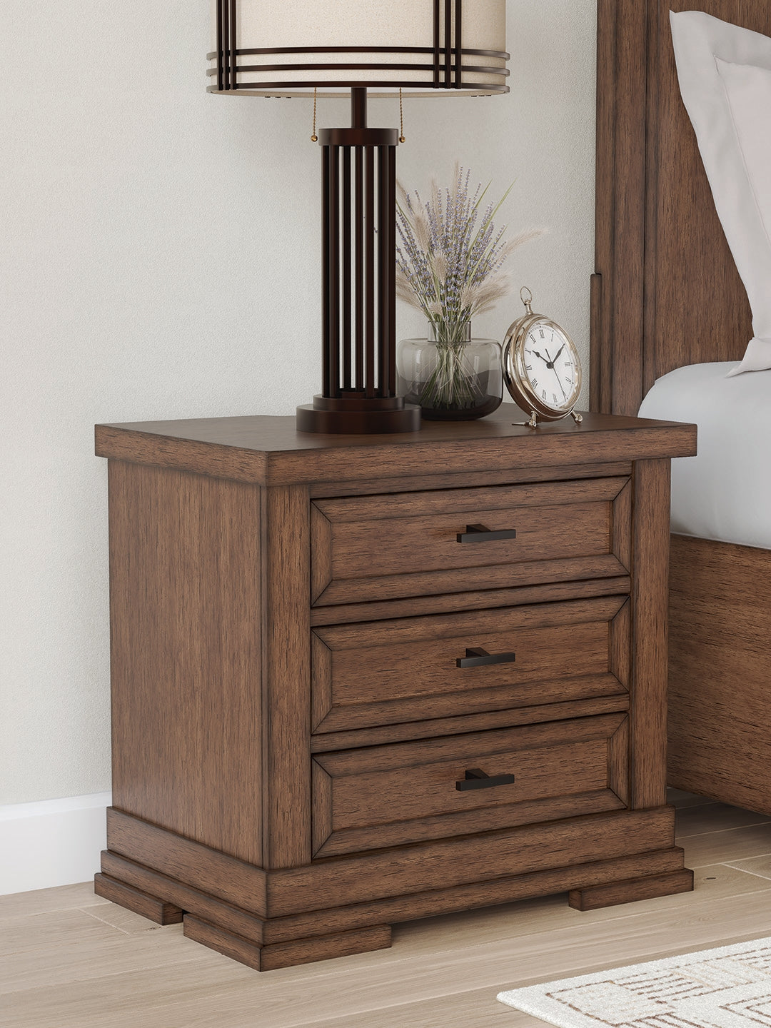 Tampa Furniture Outlet Lutz - Ashley Furniture - Taffenbrook Bedroom - Three Drawer Night Stand / Medium Brown - B849-93