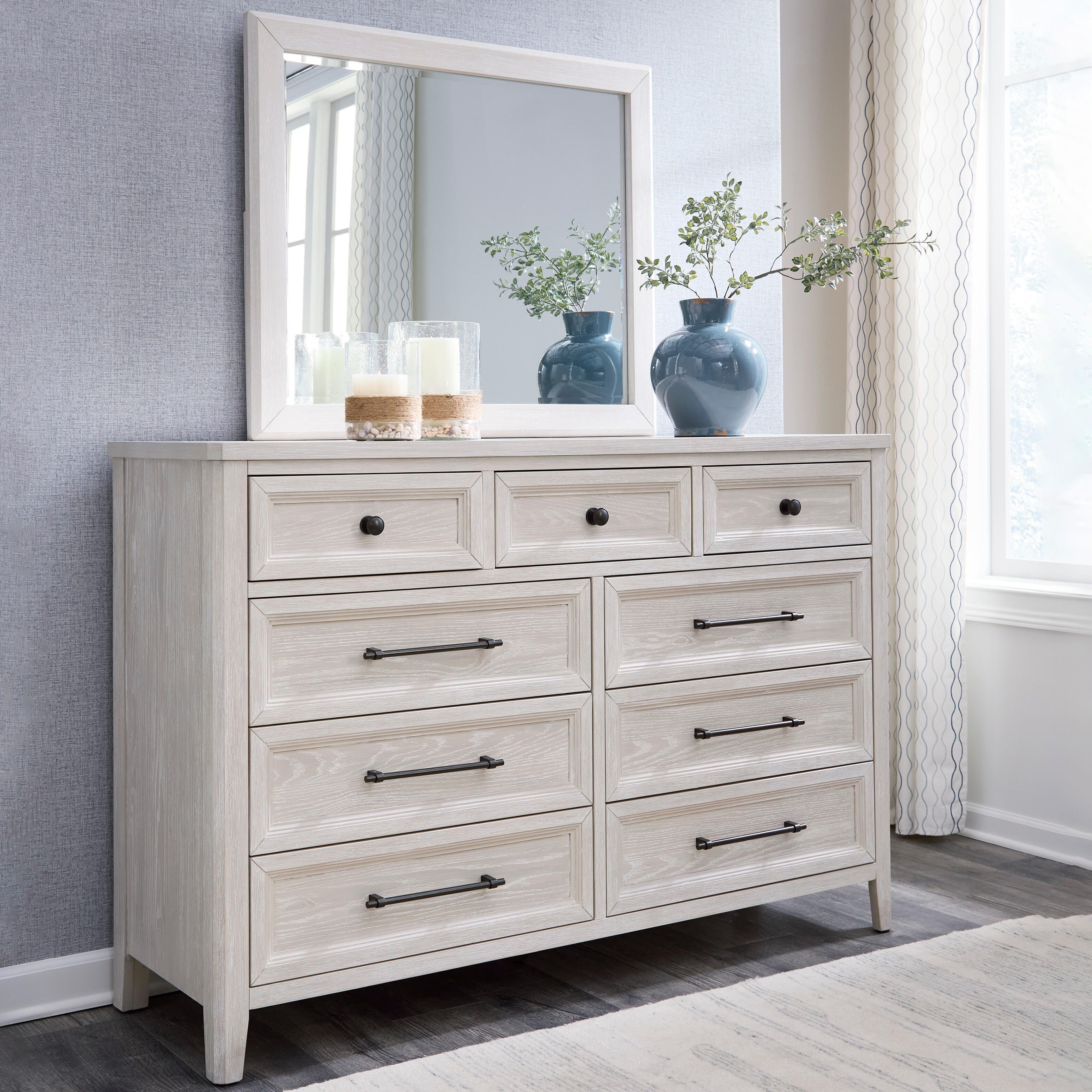 Tampa Furniture Outlet Lutz - Ashley Furniture - Darbonton Bedroom - Dresser and Mirror / Dove White - PCB853B1