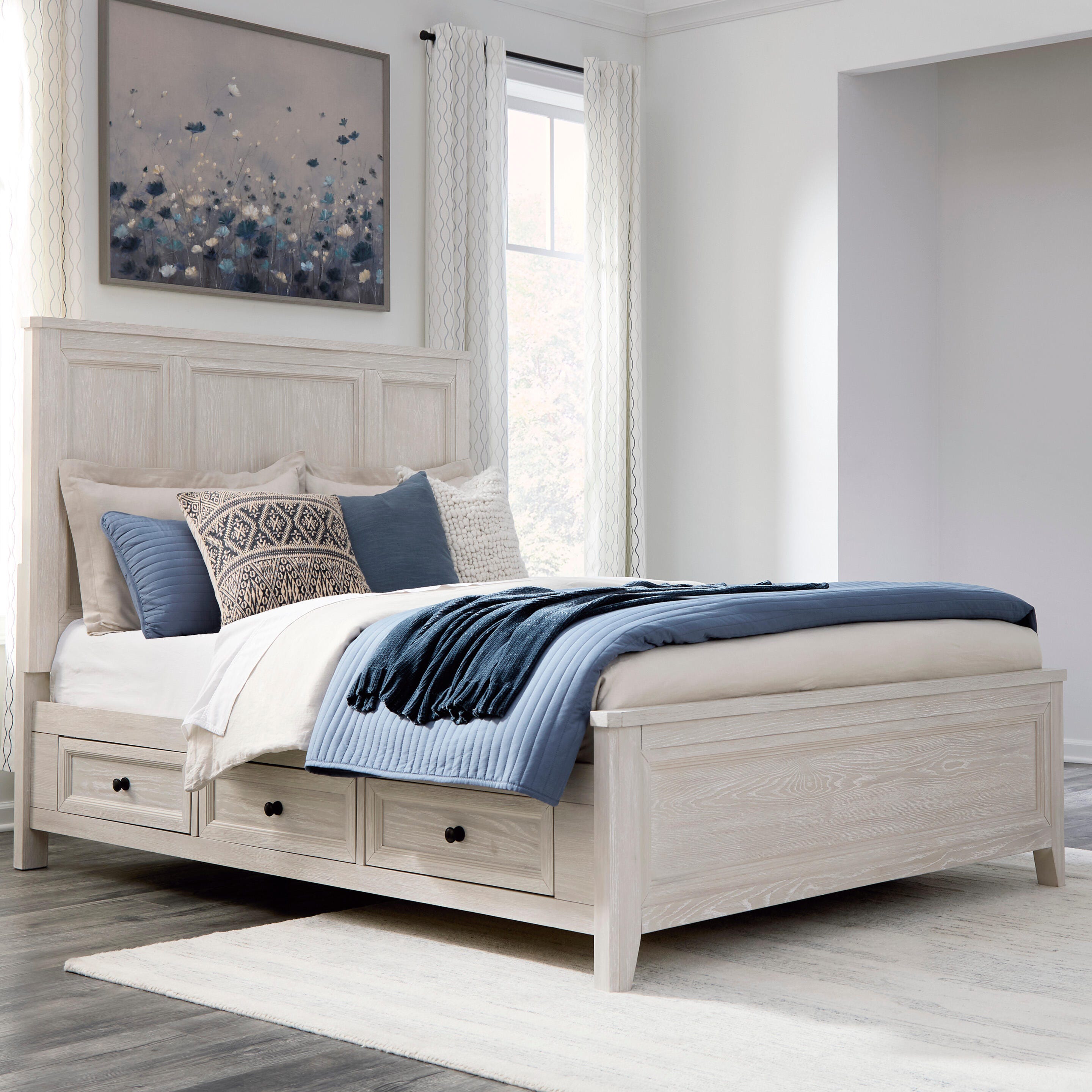 Tampa Furniture Outlet Lutz - Ashley Furniture - Darbonton Bedroom - Queen Panel Storage Bed / Dove White - PCB853B2