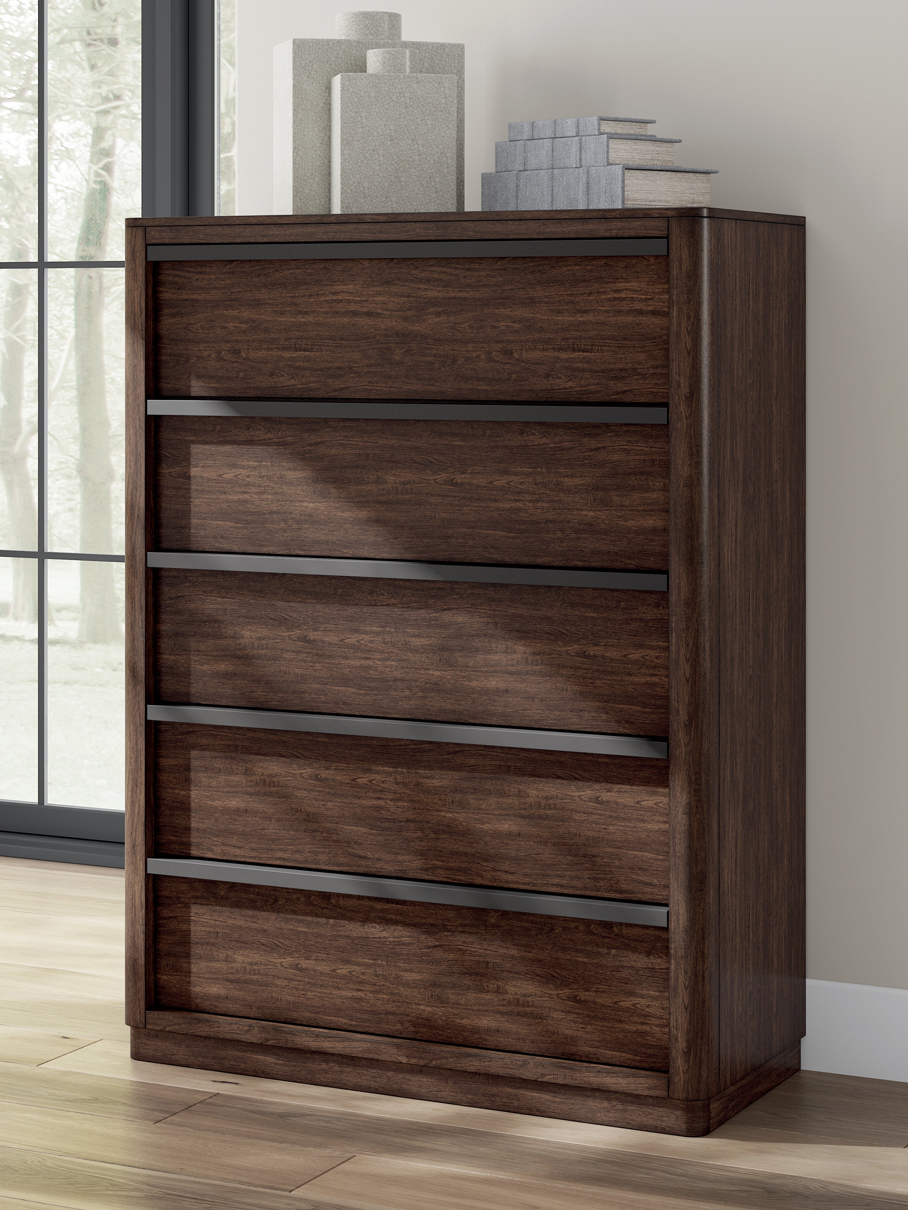 Tampa Furniture Outlet Lutz - Ashley Furniture - Dilenno Bedroom - Five Drawer Chest / Dark Brown - PCB857-46