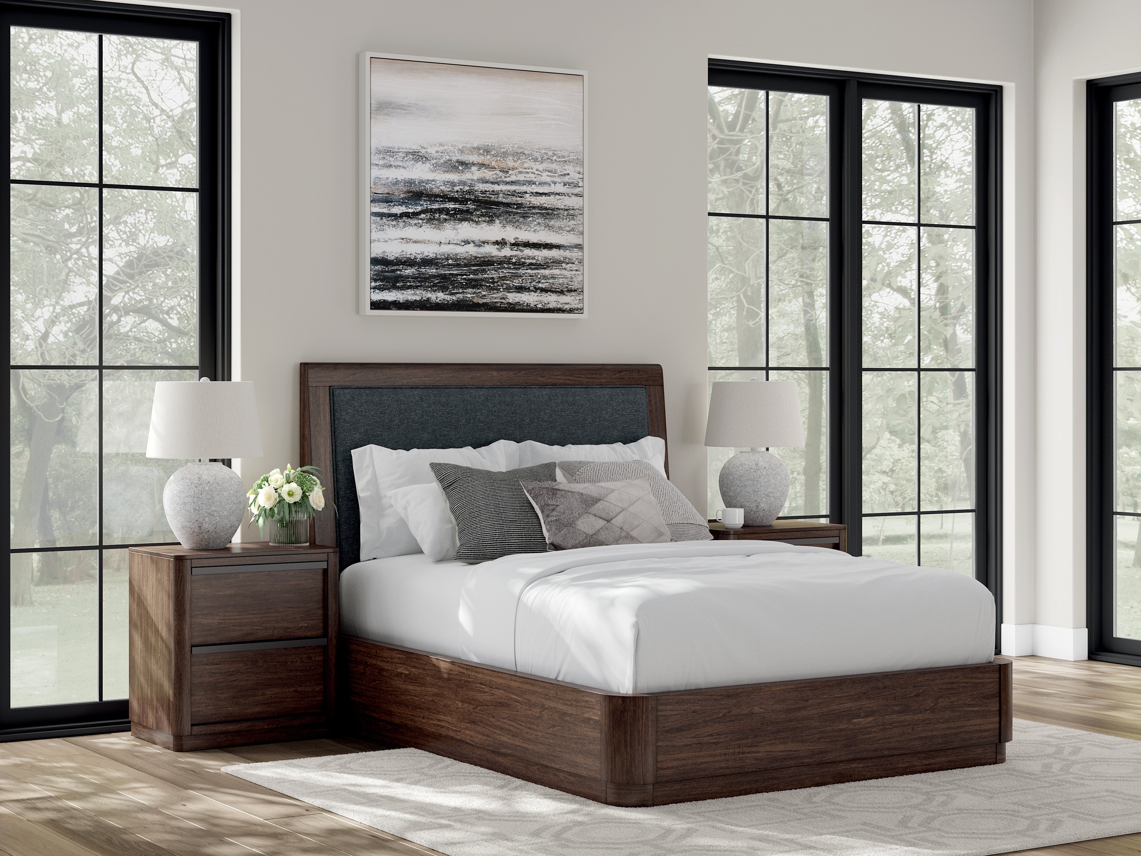 Tampa Furniture Outlet Lutz - Ashley Furniture - Dilenno Bedroom - Queen Upholstered Panel Bed / Dark Brown - PCB857B4
