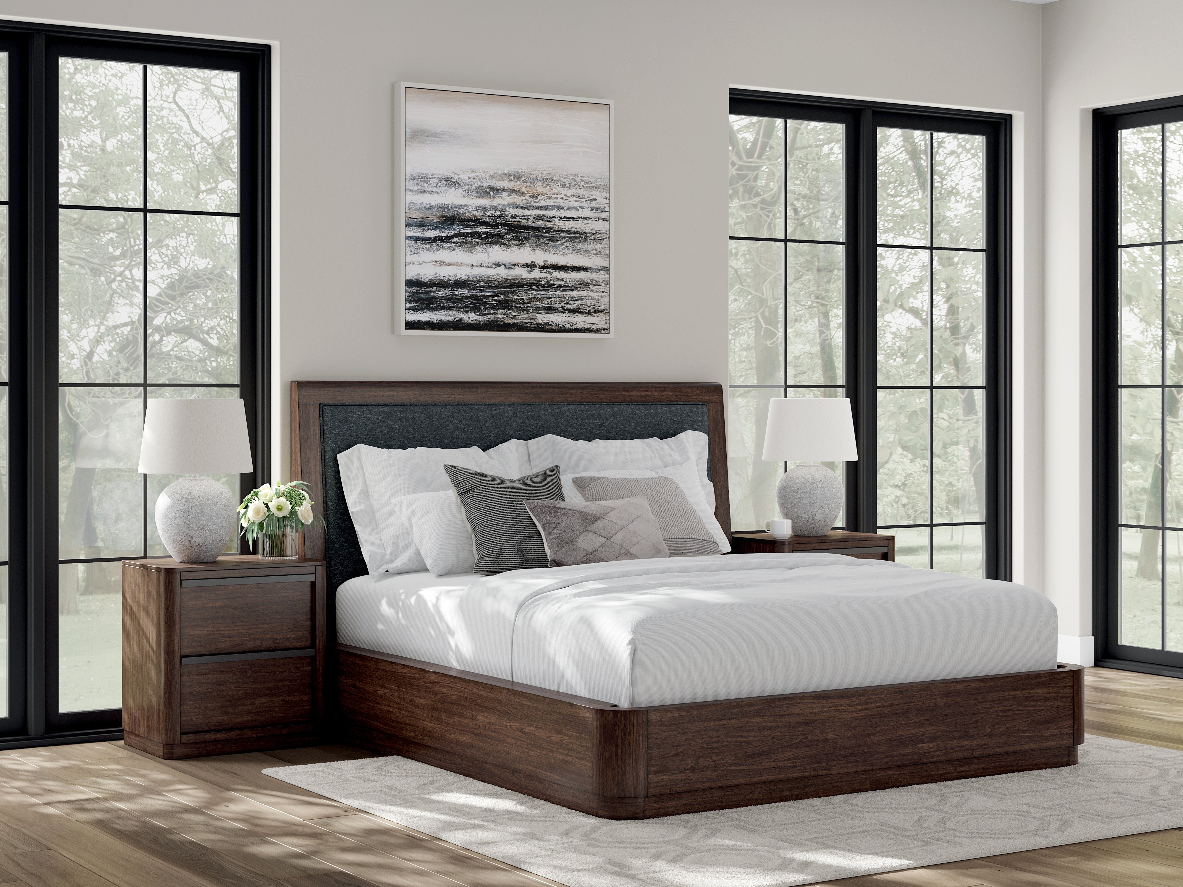 Tampa Furniture Outlet Lutz - Ashley Furniture - Dilenno Bedroom - California King Upholstered Panel Bed / Dark Brown - PCB857B9