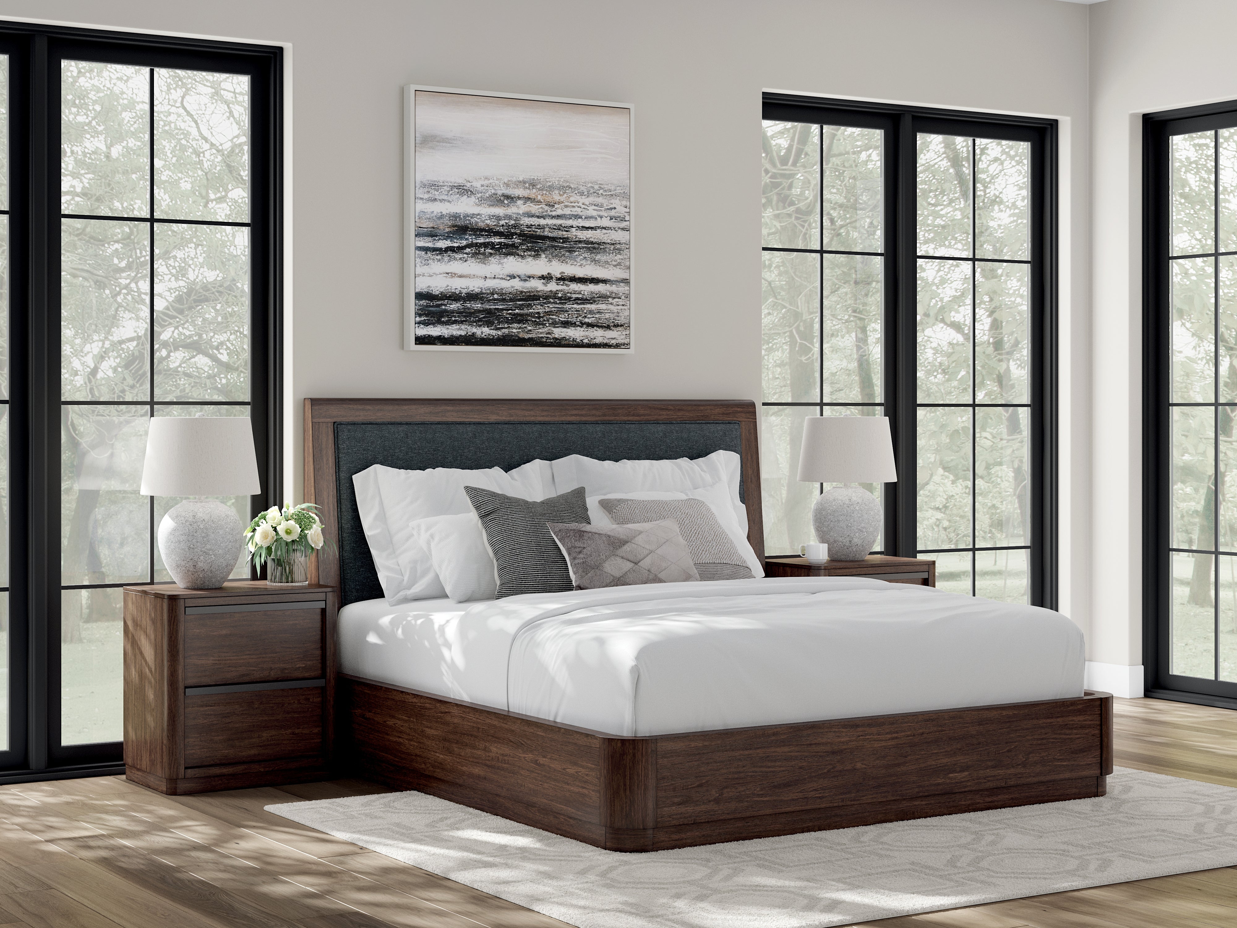 Tampa Furniture Outlet Lutz - Ashley Furniture - Dilenno Bedroom - King Upholstered Panel Bed / Dark Brown - PCB857B8