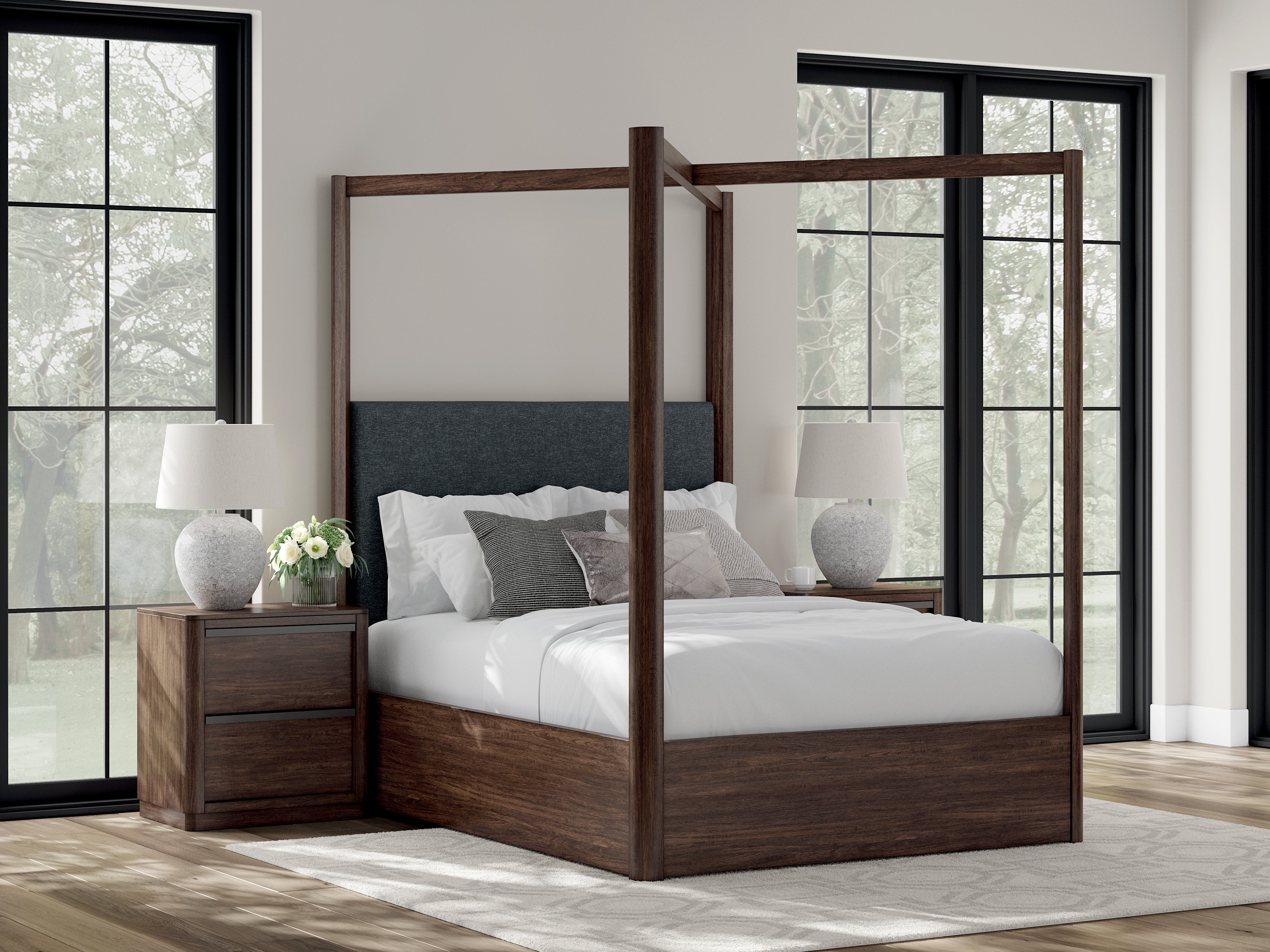 Tampa Furniture Outlet Lutz - Ashley Furniture - Dilenno Bedroom - Queen Canopy Bed / Dark Brown - PCB857B2