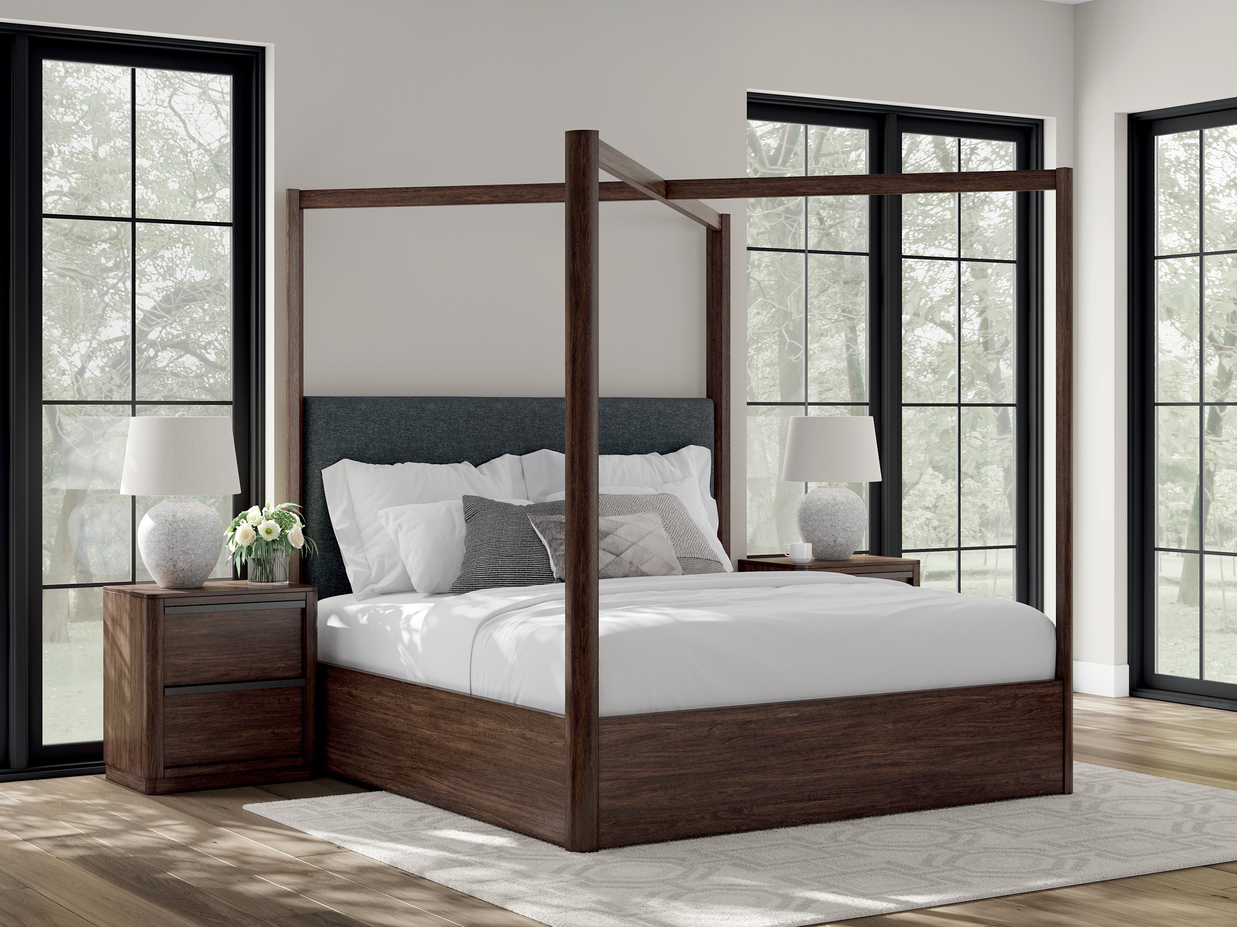 Tampa Furniture Outlet Lutz - Ashley Furniture - Dilenno Bedroom - King Canopy Bed / Dark Brown - PCB857B6