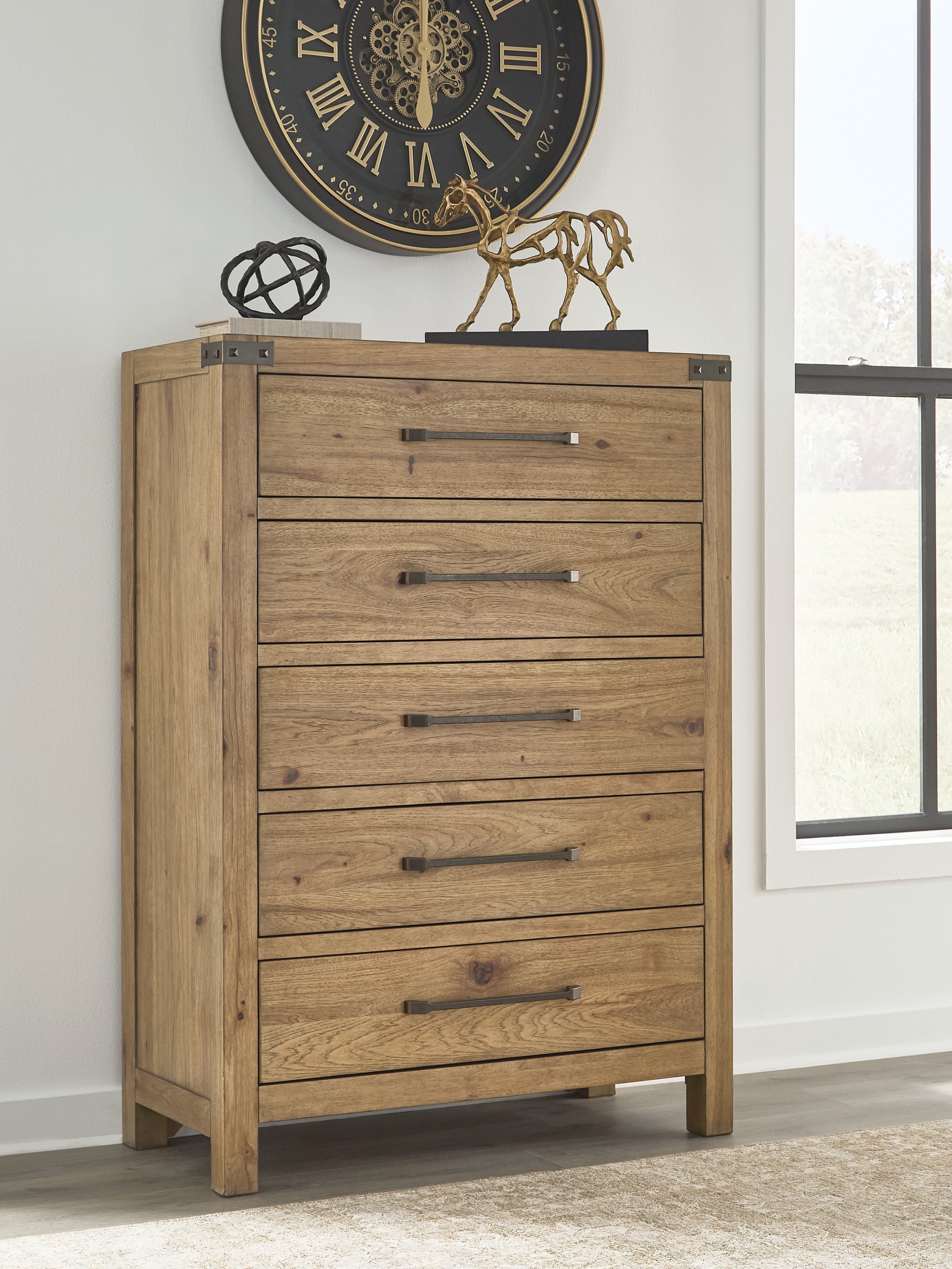 Tampa Furniture Outlet Lutz - Ashley Furniture - Ridgester Bedroom - Five Drawer Chest / Light Brown - B858-46