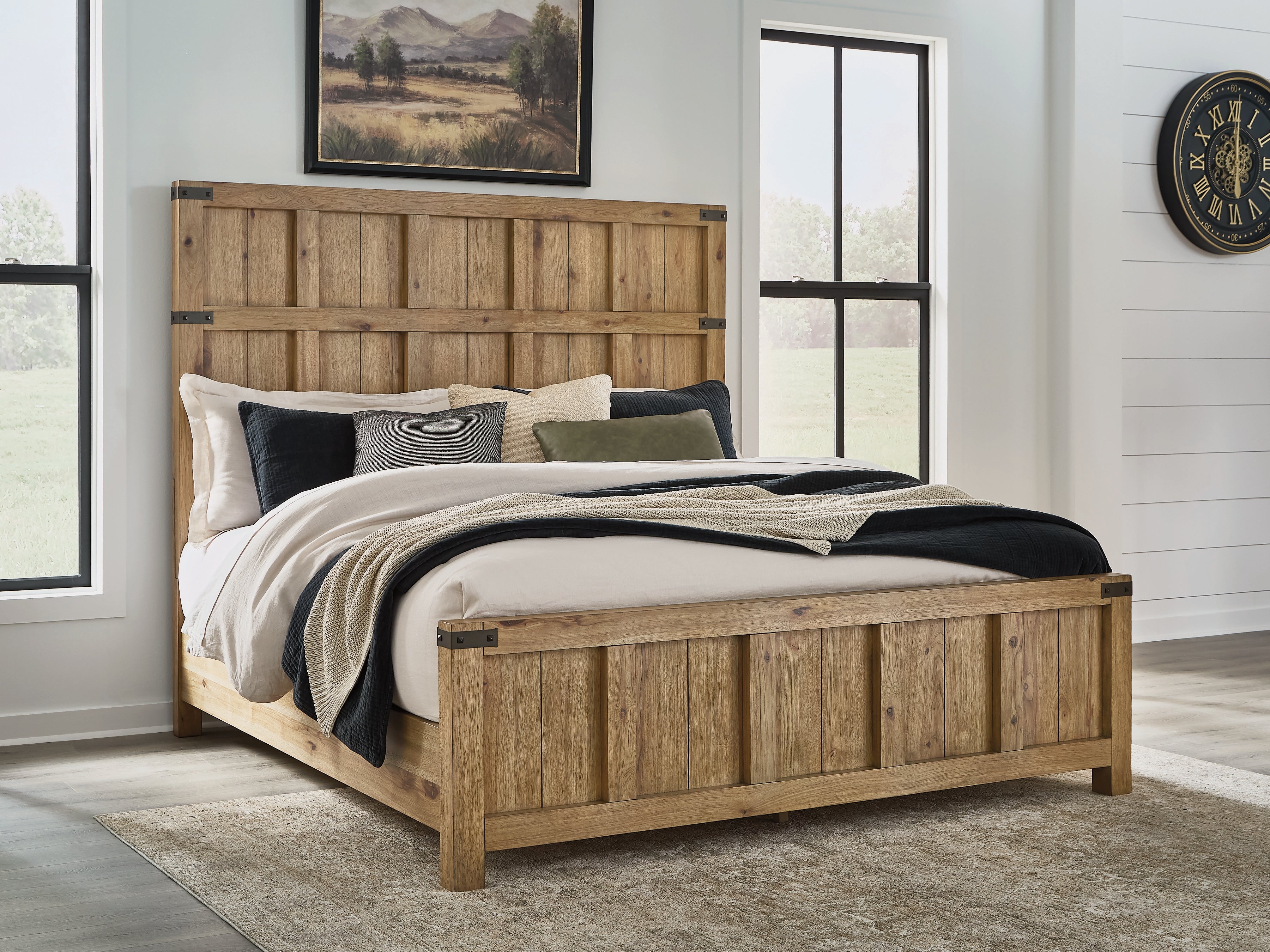Tampa Furniture Outlet Lutz - Ashley Furniture - Ridgester Bedroom - King Panel Bed / Light Brown - B858B6