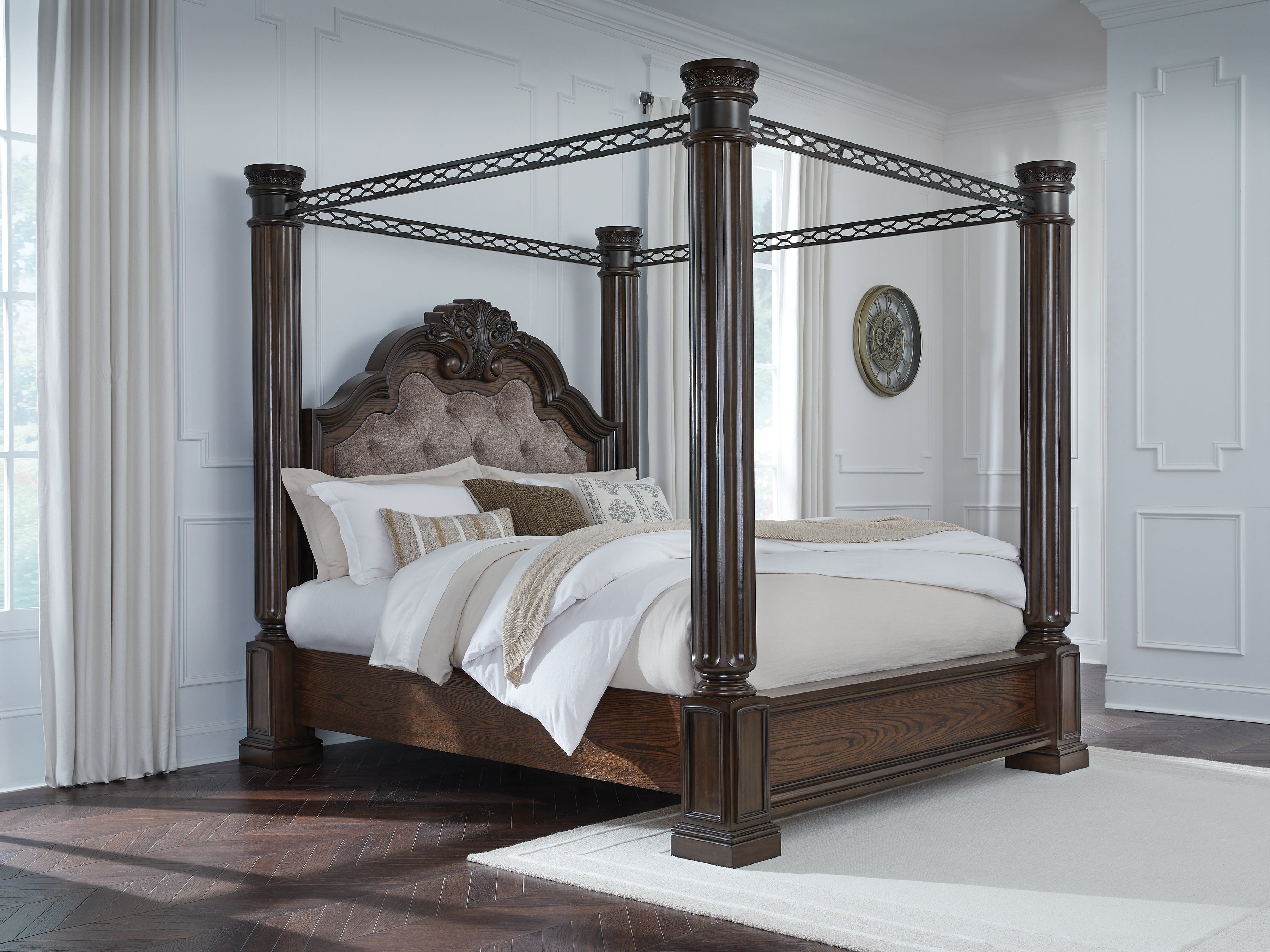 Tampa Furniture Outlet Lutz - Ashley Furniture - Maylee Bedroom - King Canopy Bed / Dark Brown - B947B10