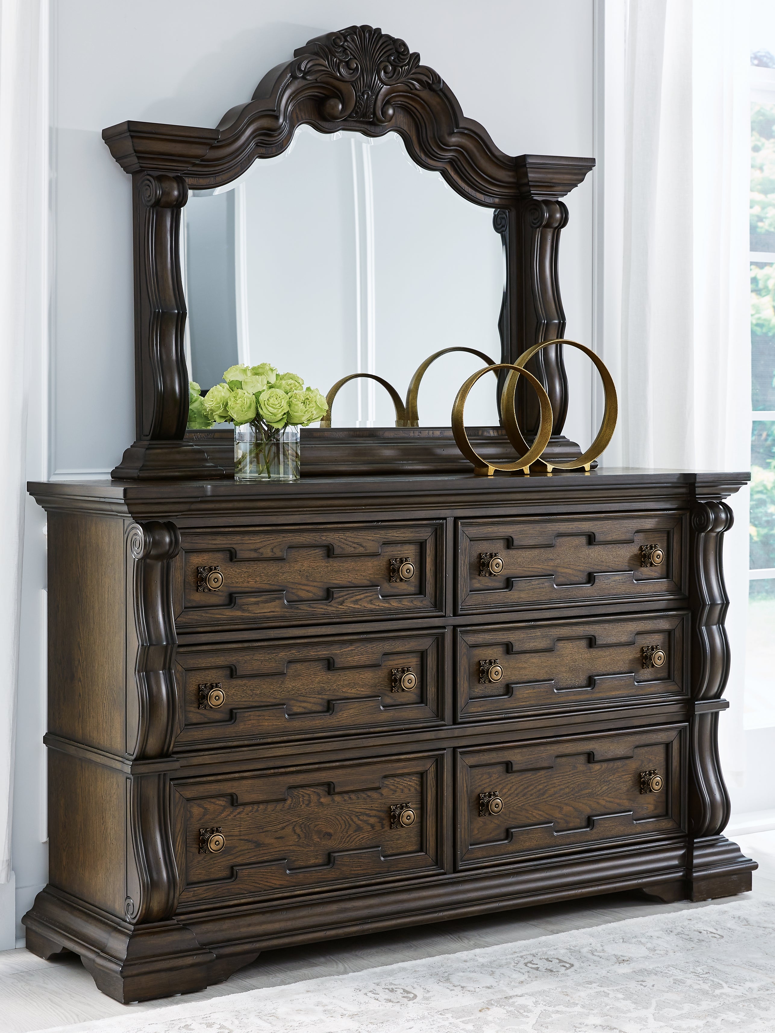 Tampa Furniture Outlet Lutz - Ashley Furniture - Maylee Bedroom - Dresser and Mirror / Dark Brown - B947B1