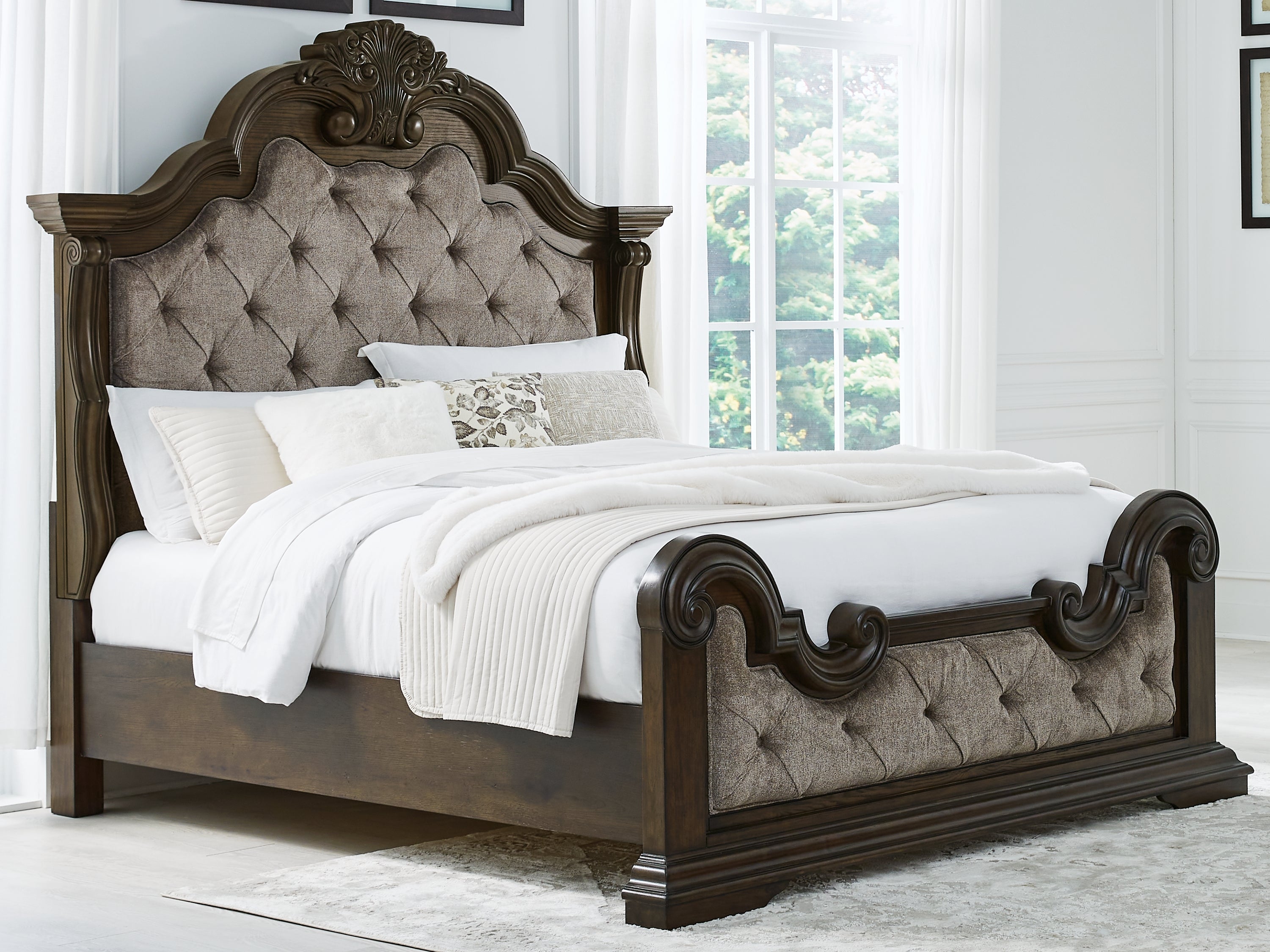 Tampa Furniture Outlet Lutz - Ashley Furniture - Maylee Bedroom - California King Upholstered Bed / Dark Brown - B947B5