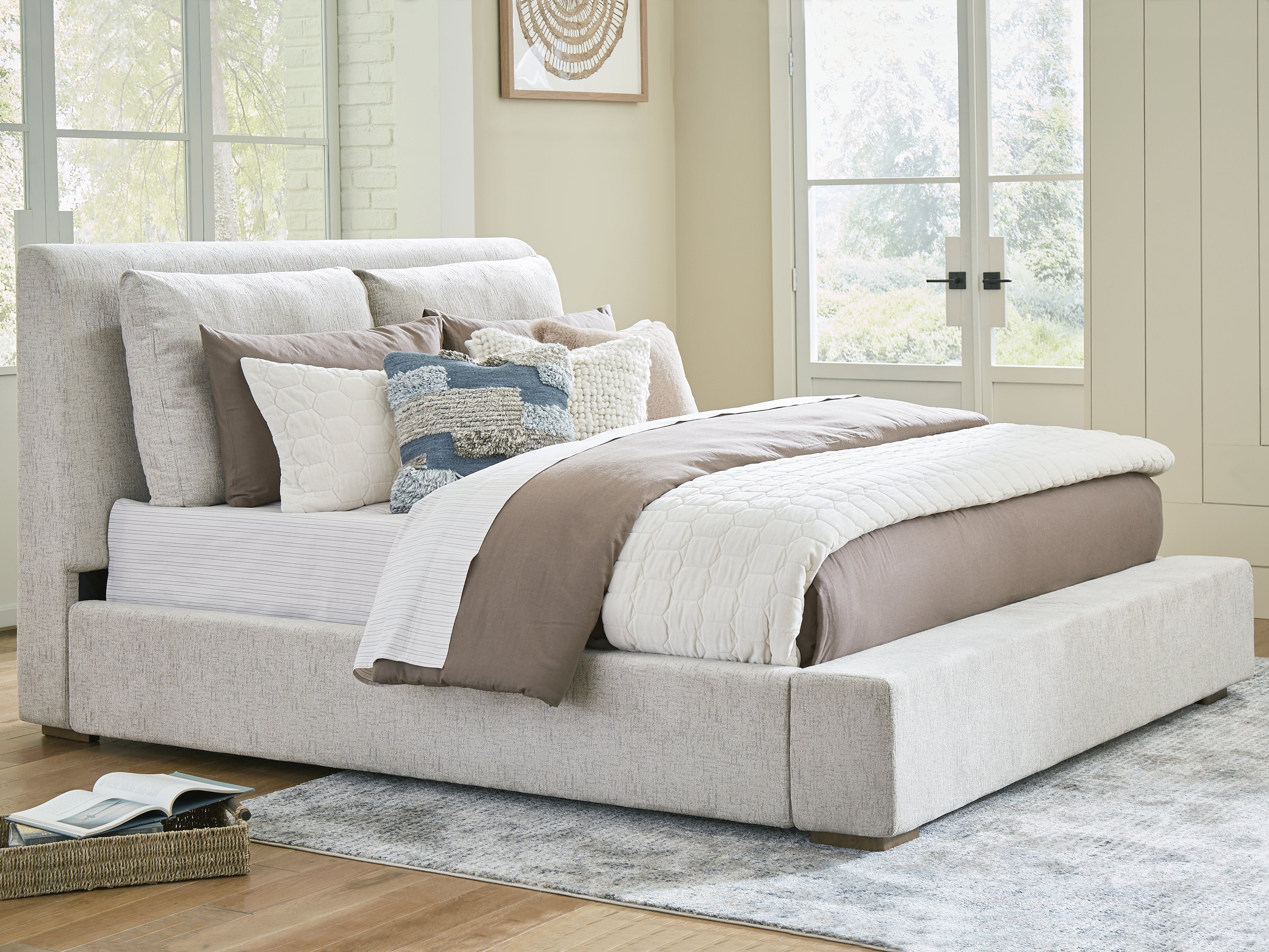 Tampa Furniture Outlet Lutz - Ashley Furniture - Cabalynn Bedroom - California King Upholstered Bed / Light Brown - B974B7