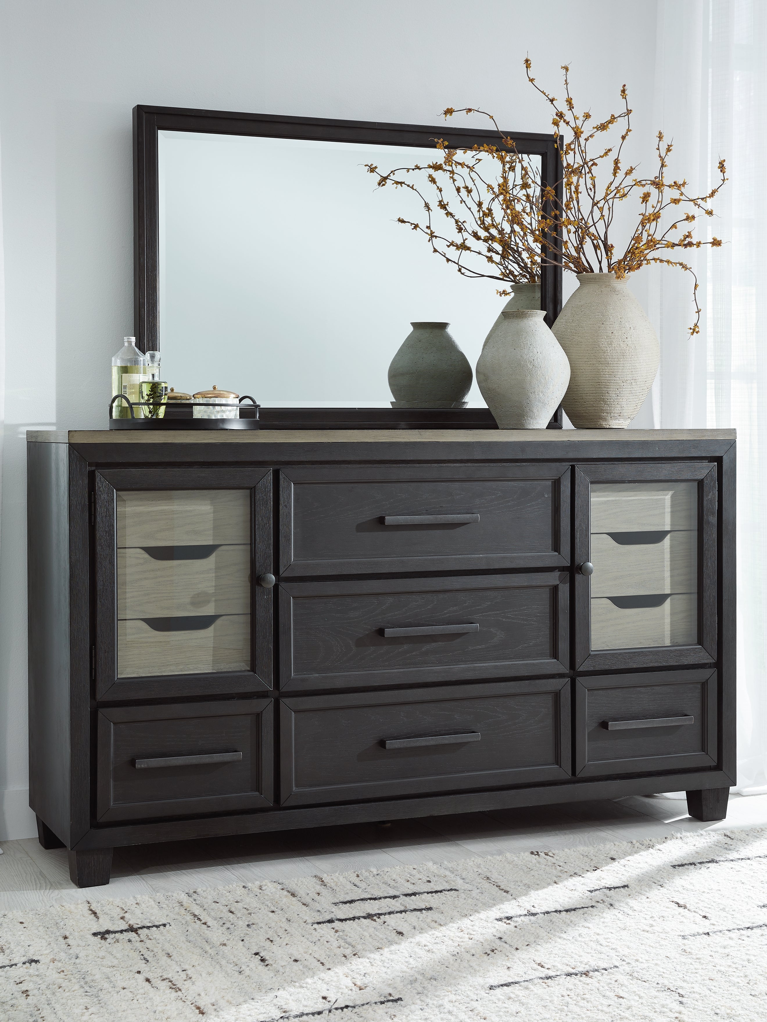 Tampa Furniture Outlet Lutz - Ashley Furniture - Foyland Bedroom - Dresser and Mirror / Black/Brown - B989B1