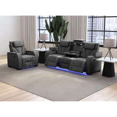 Blitz Motion Recliner with LED in Simba Slate and Black Welt
