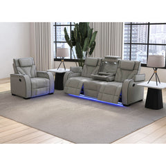 Blitz Motion Recliner with LED in Simba Taupe and Black Welt