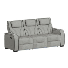 Blitz Motion Sofa with DDT, Reading Light, Wireless Charger and LED in Simba Taupe and Black Welt