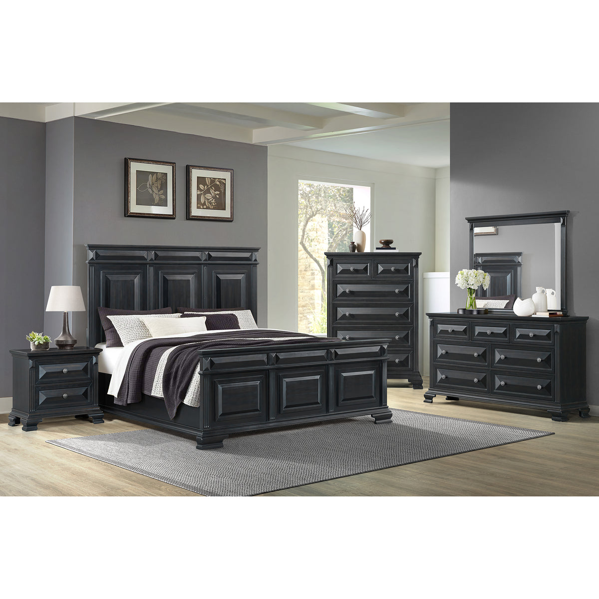 Bridgestone Dresser and Mirror Set in Black – SKU B-10980-8-DRMR | Elements