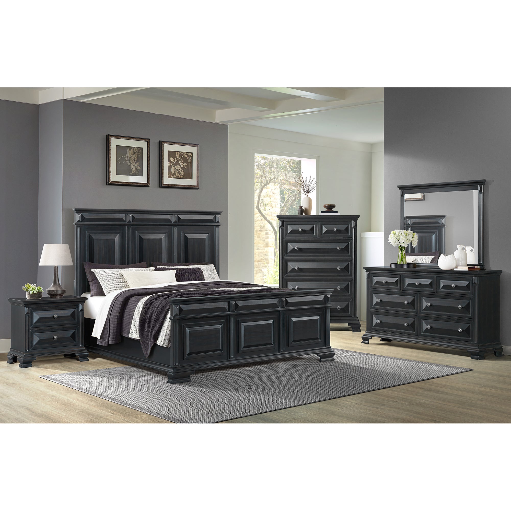 Bridgestone King Panel Bed in Black – SKU B-10980-8-KB | Elements