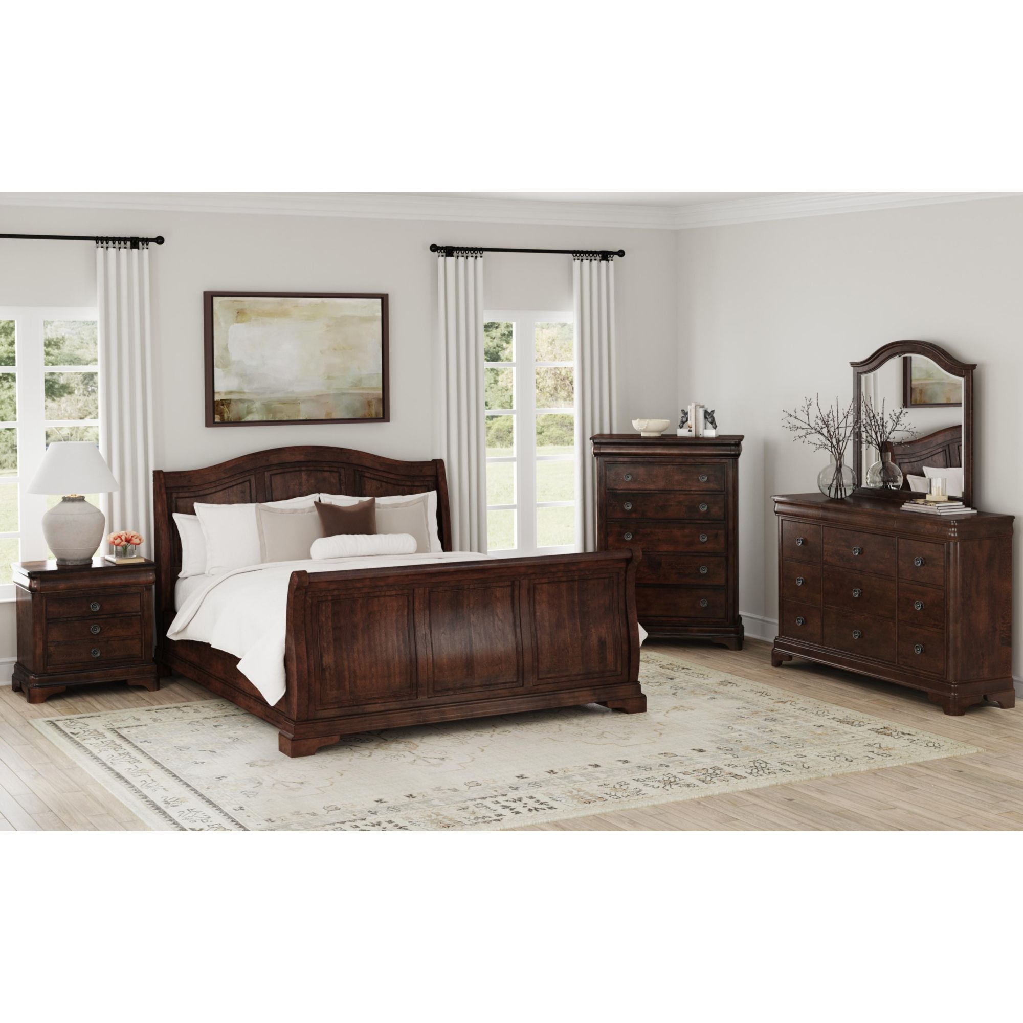 Cameron Cherry King Sleigh Bed – SKU CM750KSB | Elements