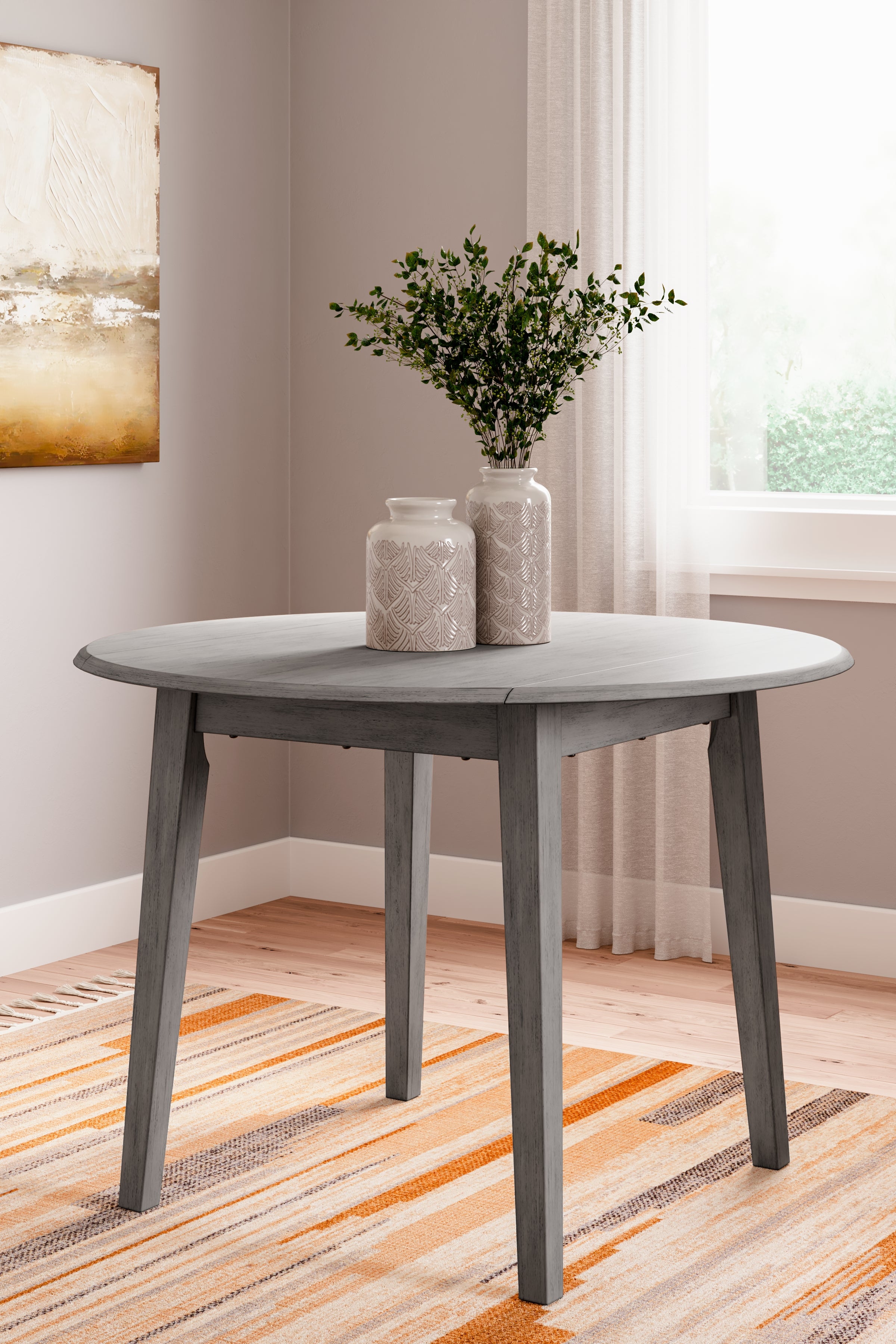 Tampa Furniture Outlet Lutz - Ashley Furniture - Shullden Dining Room - Round DRM Drop Leaf Table / Gray - D194-15