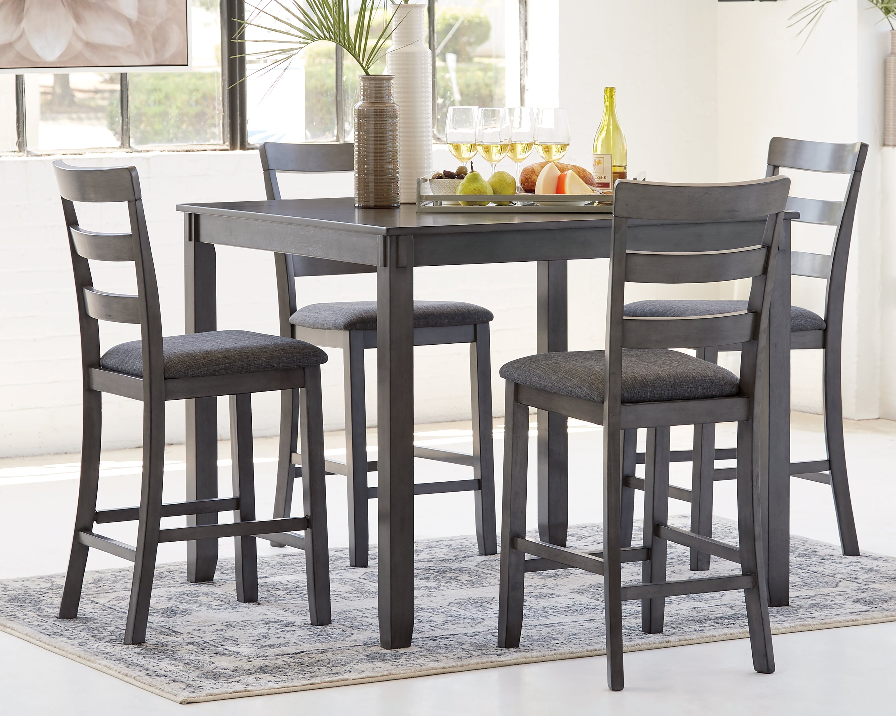 Tampa Furniture Outlet Lutz - Ashley Furniture - Bridson Dining Room - Square Counter TBL Set (5/CN) / Gray - D383-223