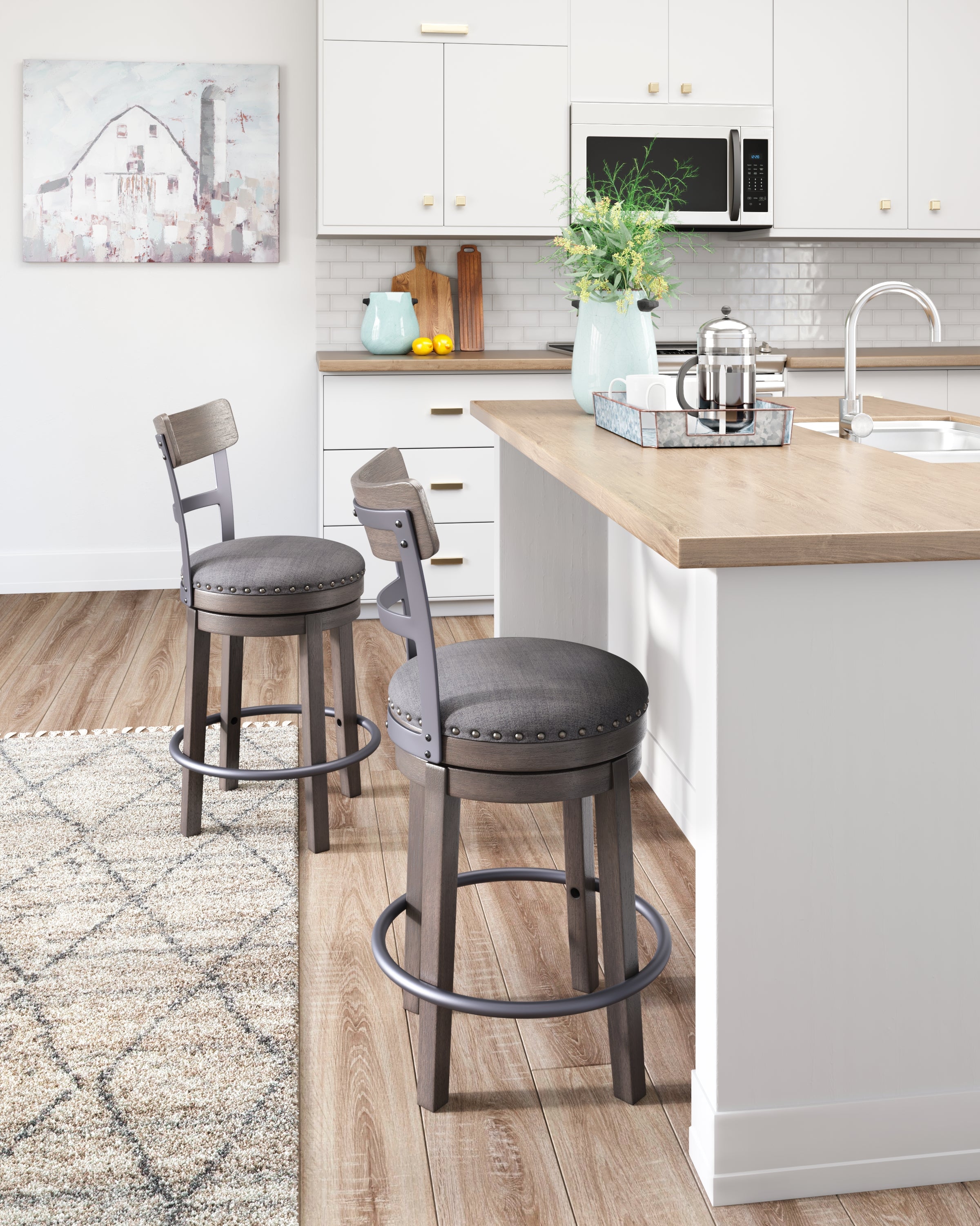 Tampa Furniture Outlet Lutz - Ashley Furniture - Caitbrook Dining Room - UPH Swivel Barstool (1/CN) / Gray - D388-224