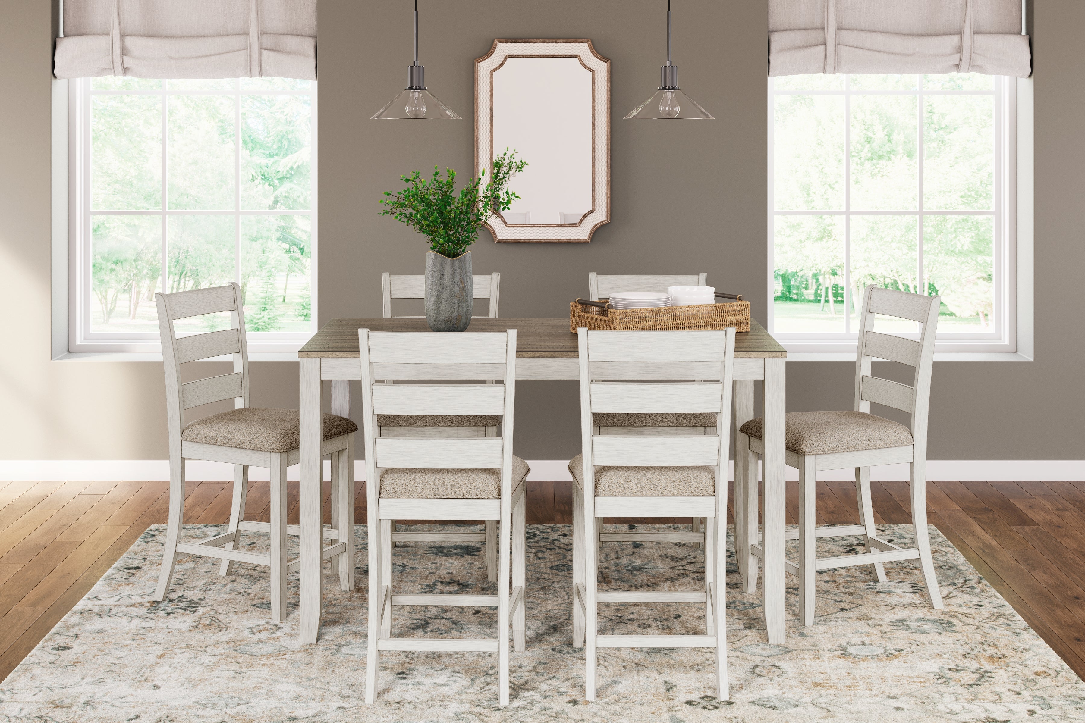 Tampa Furniture Outlet Lutz - Ashley Furniture - Skempton Dining Room - RECT DRM Counter TBL Set(7/CN) / White/Light Brown - D394-423