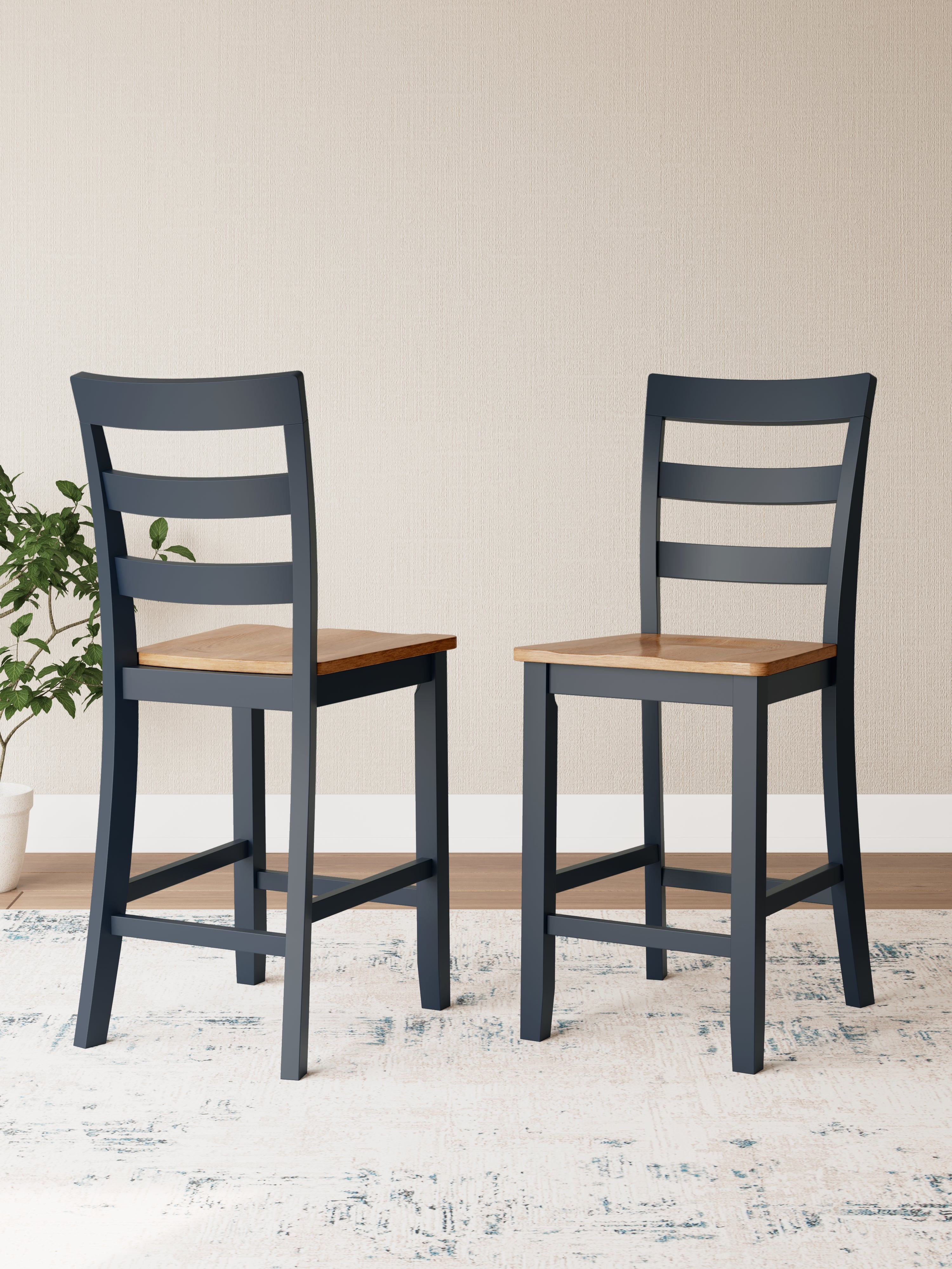 Tampa Furniture Outlet Lutz - Ashley Furniture - Gesthaven Dining Room - Counter Height Barstool (Set of 2) / Natural/Blue - D399-124X2