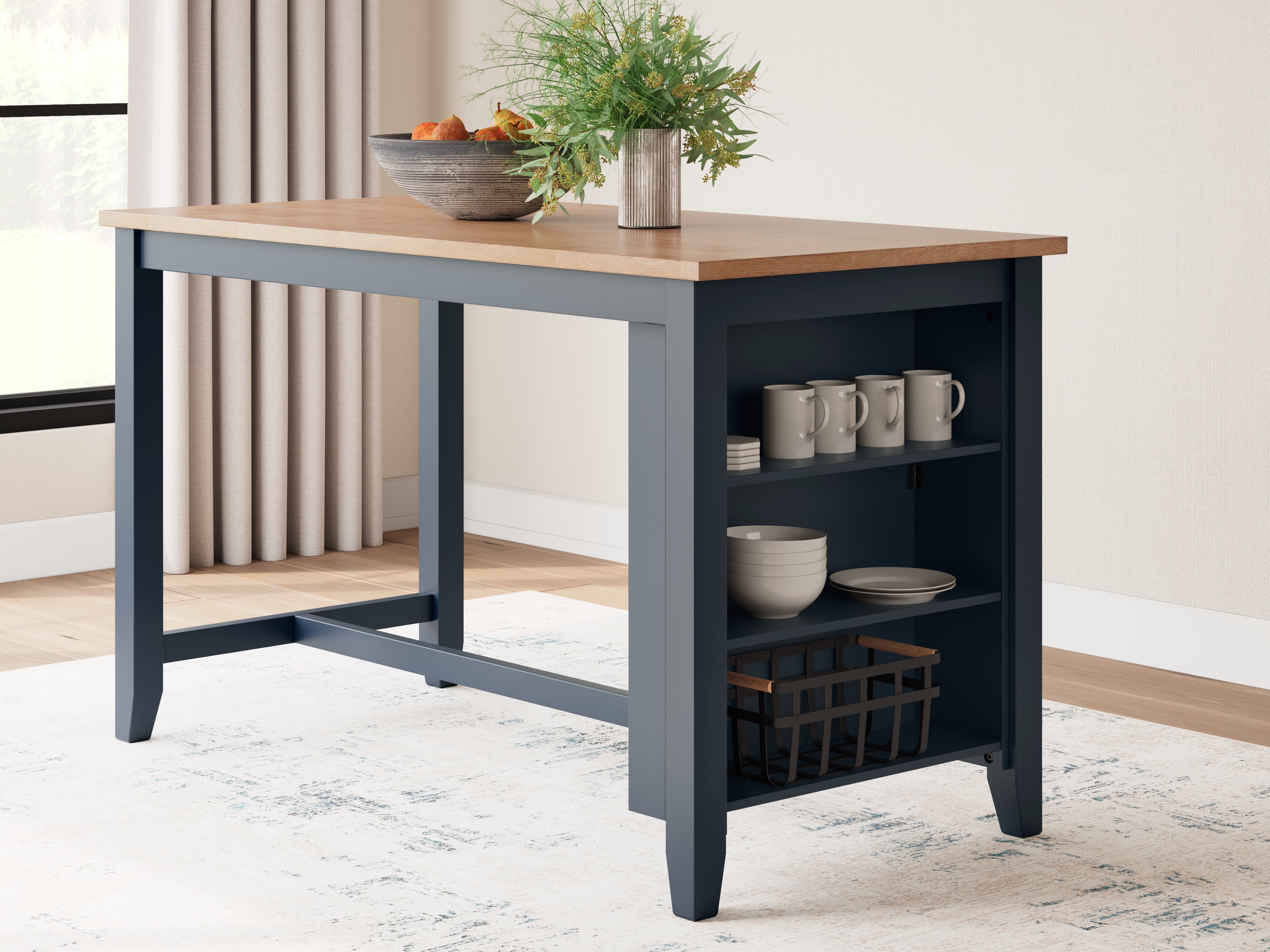 Tampa Furniture Outlet Lutz - Ashley Furniture - Gesthaven Dining Room - RECT Dining Room Counter Table / Natural/Blue - D399-13