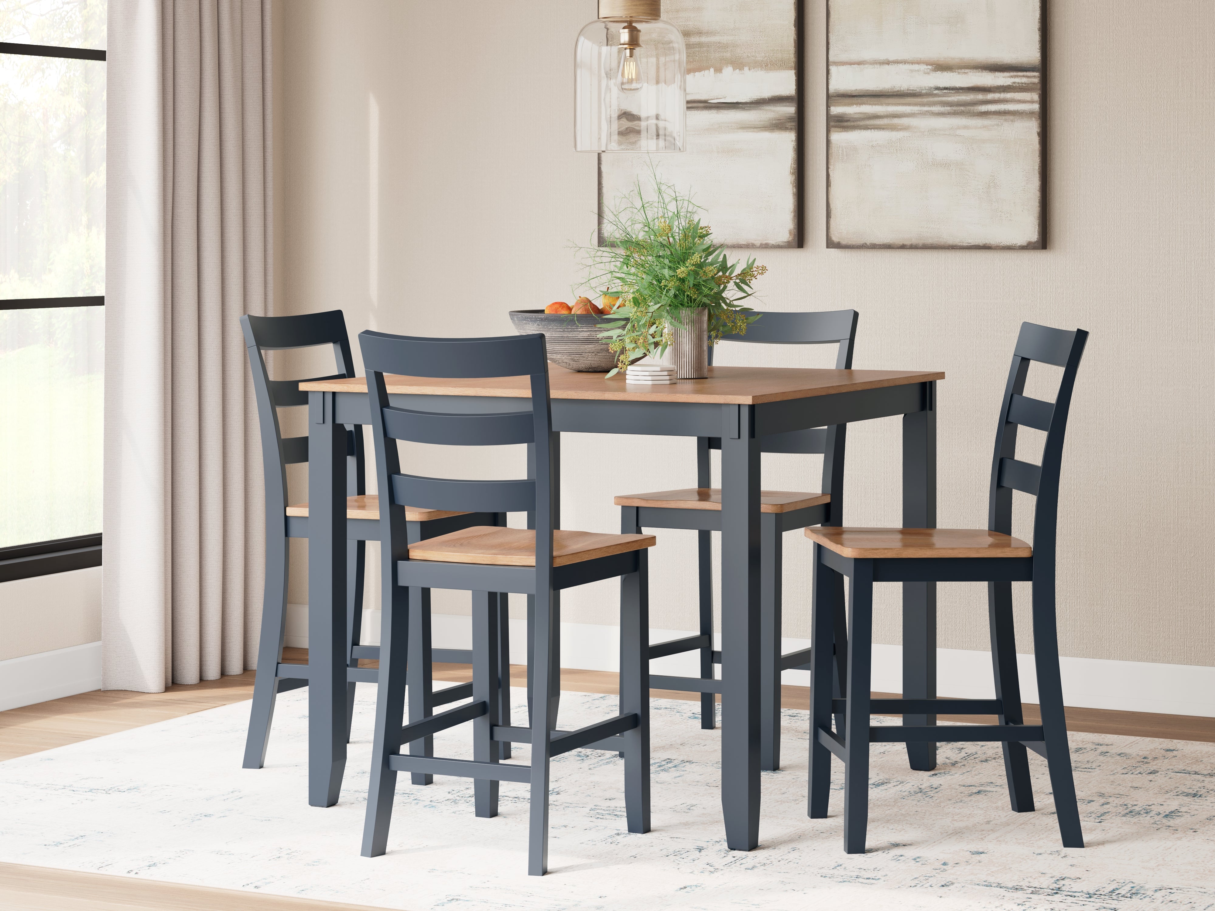 Tampa Furniture Outlet Lutz - Ashley Furniture - Gesthaven Dining Room - DRM Counter Table Set (5/CN) / Natural/Blue - D399-223