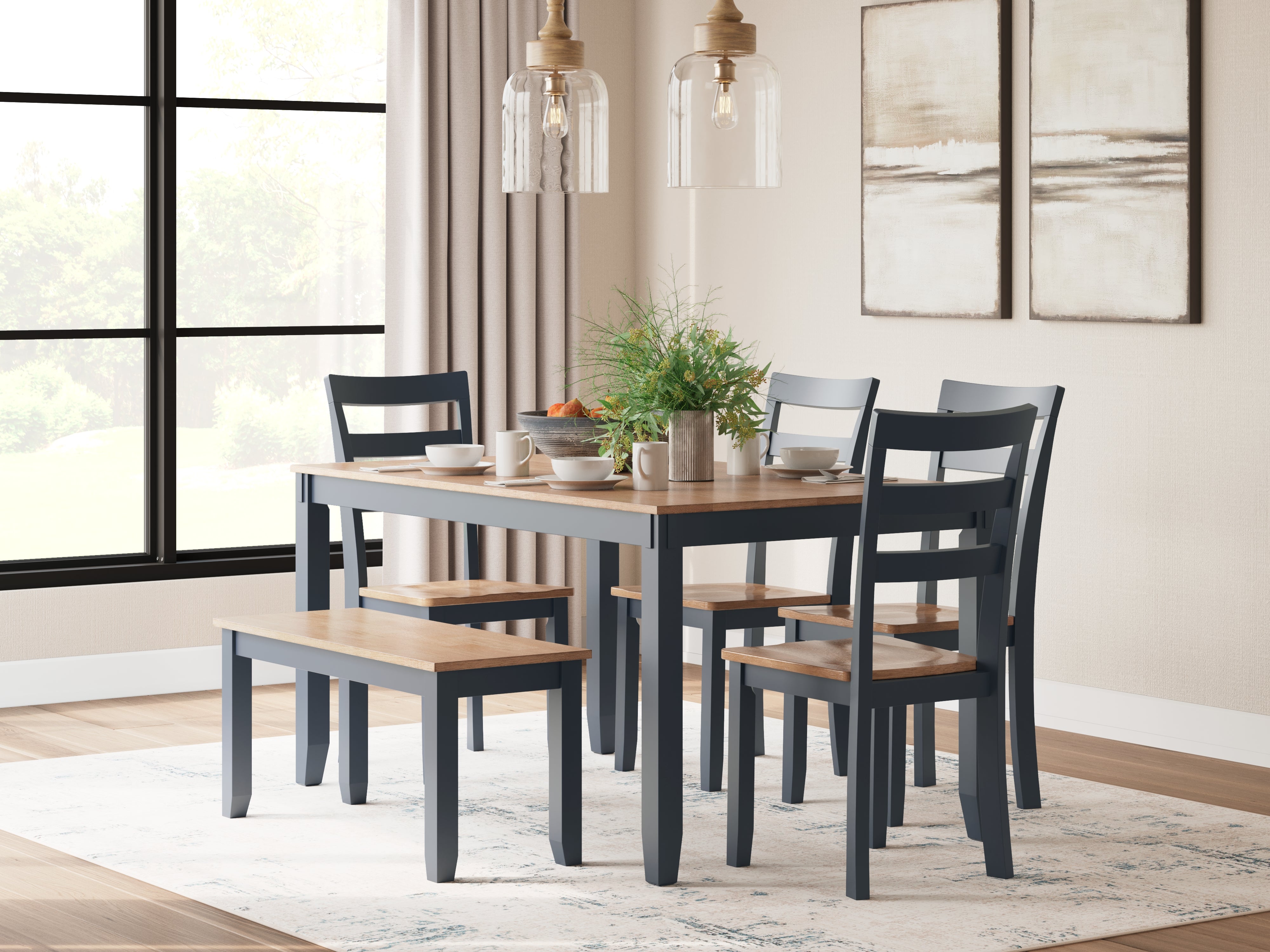 Tampa Furniture Outlet Lutz - Ashley Furniture - Gesthaven Dining Room - Dining Room Table Set (6/CN) / Natural/Blue - D399-325