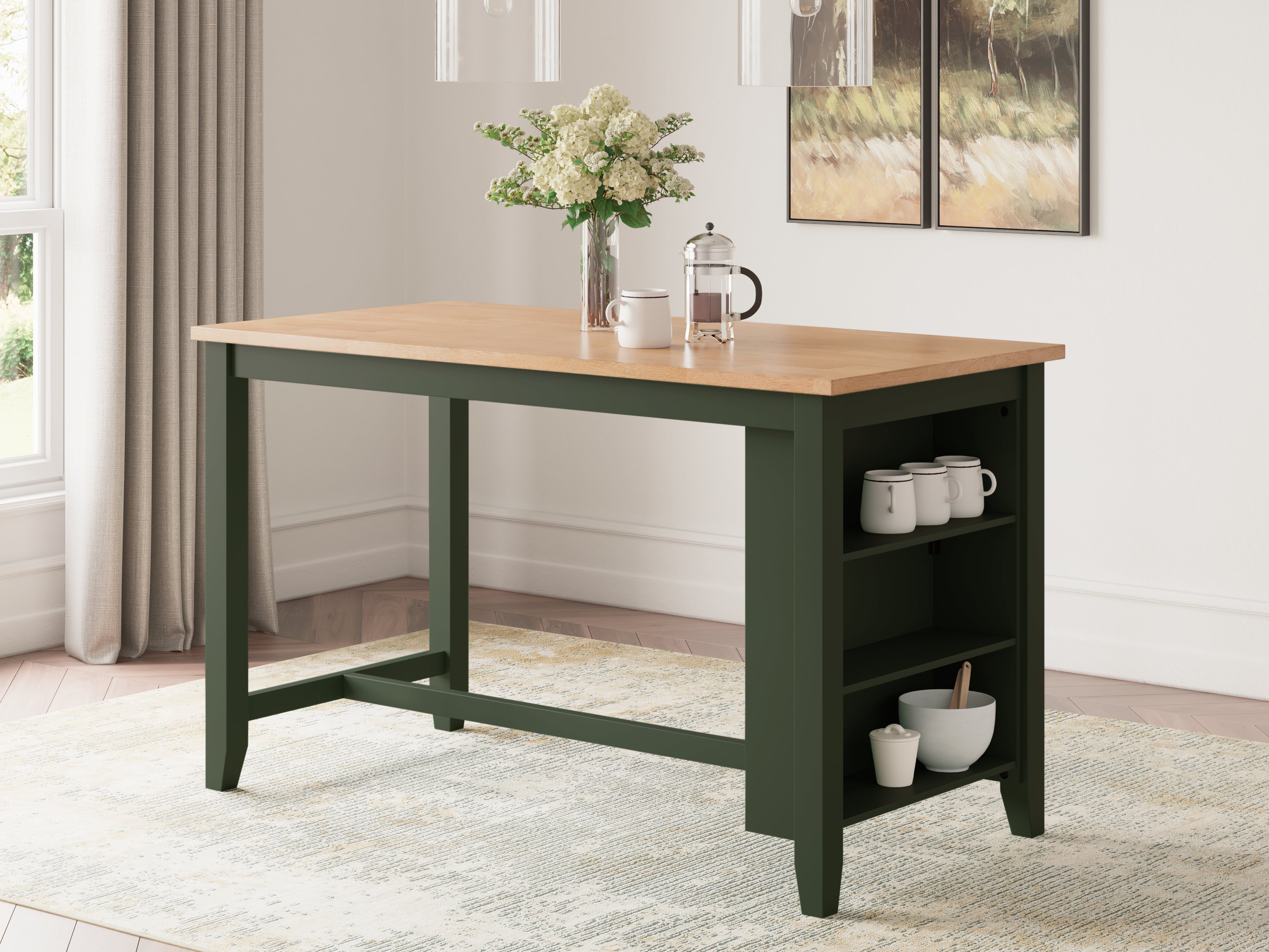 Tampa Furniture Outlet Lutz - Ashley Furniture - Gesthaven Dining Room - RECT Dining Room Counter Table / Natural/Green - D401-13