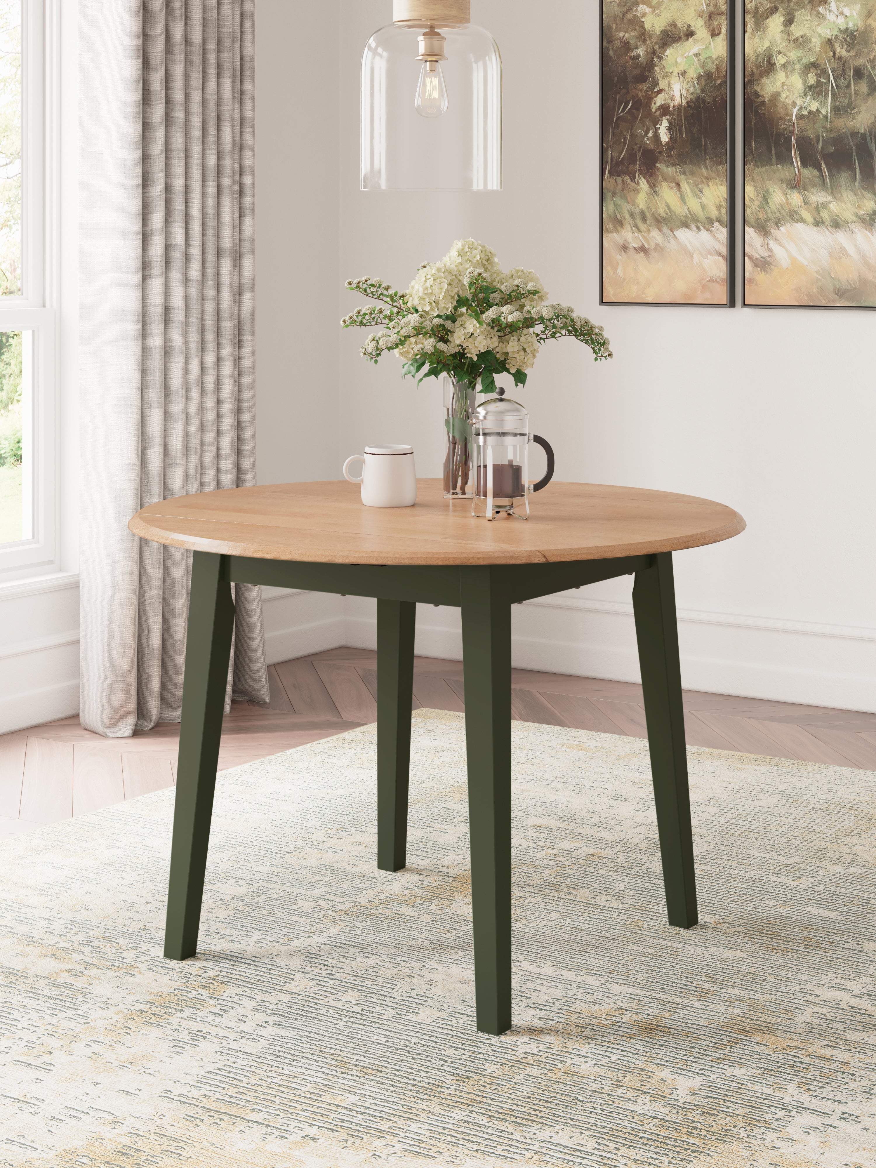 Tampa Furniture Outlet Lutz - Ashley Furniture - Gesthaven Dining Room - Round DRM Drop Leaf Table / Natural/Green - D401-15