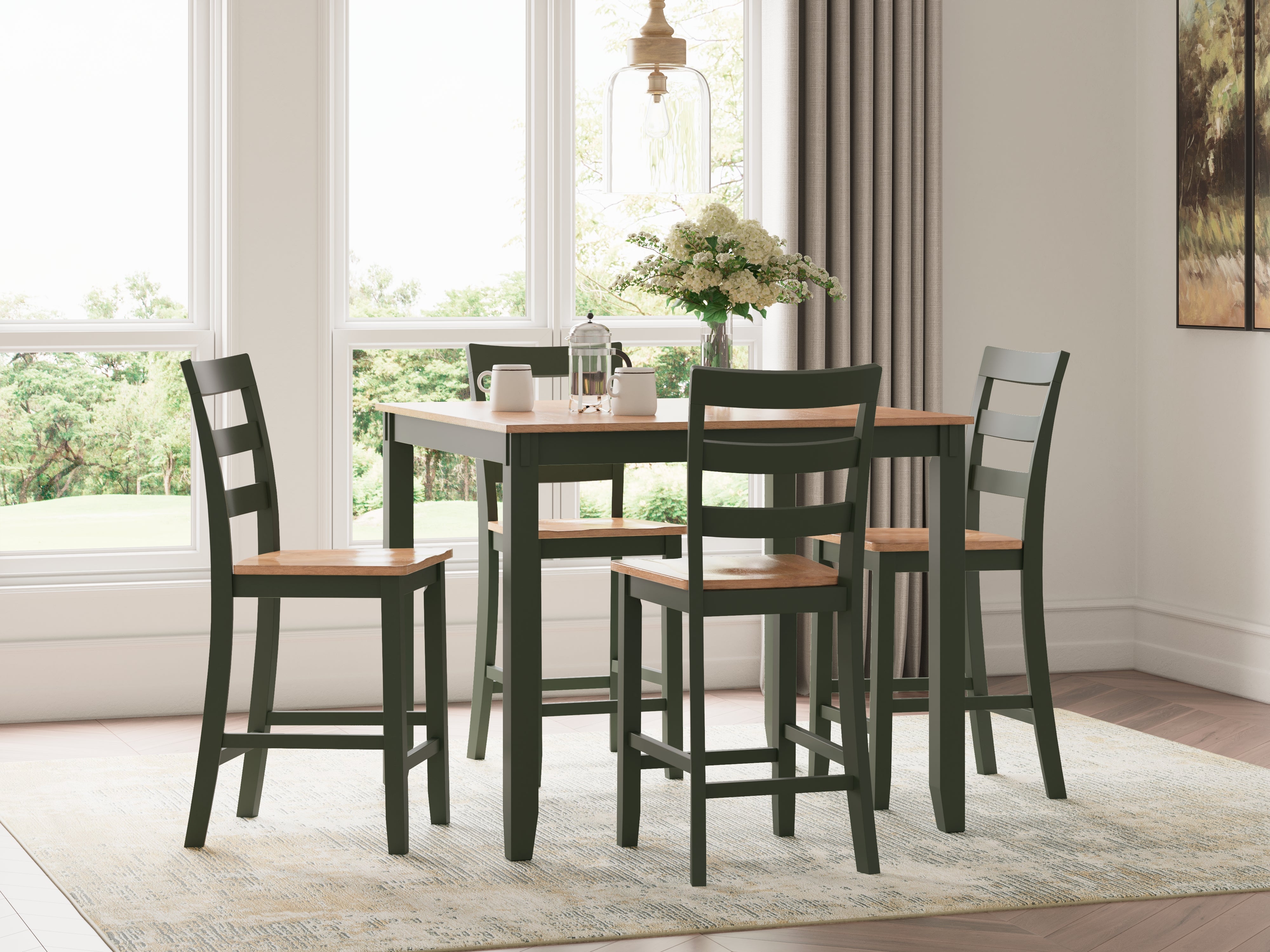 Tampa Furniture Outlet Lutz - Ashley Furniture - Gesthaven Dining Room - DRM Counter Table Set (5/CN) / Natural/Green - D401-223