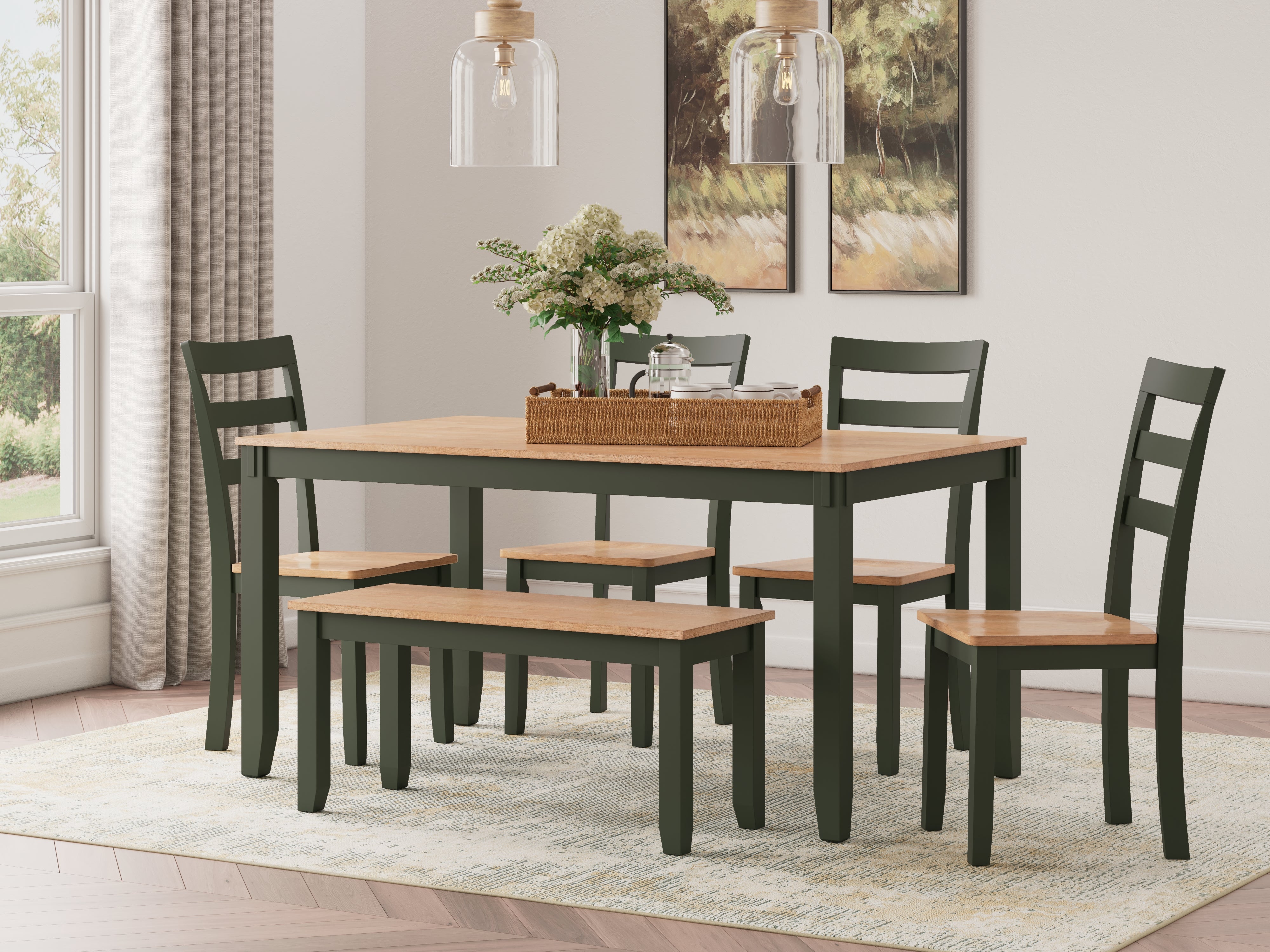 Tampa Furniture Outlet Lutz - Ashley Furniture - Gesthaven Dining Room - Dining Room Table Set (6/CN) / Natural/Green - D401-325