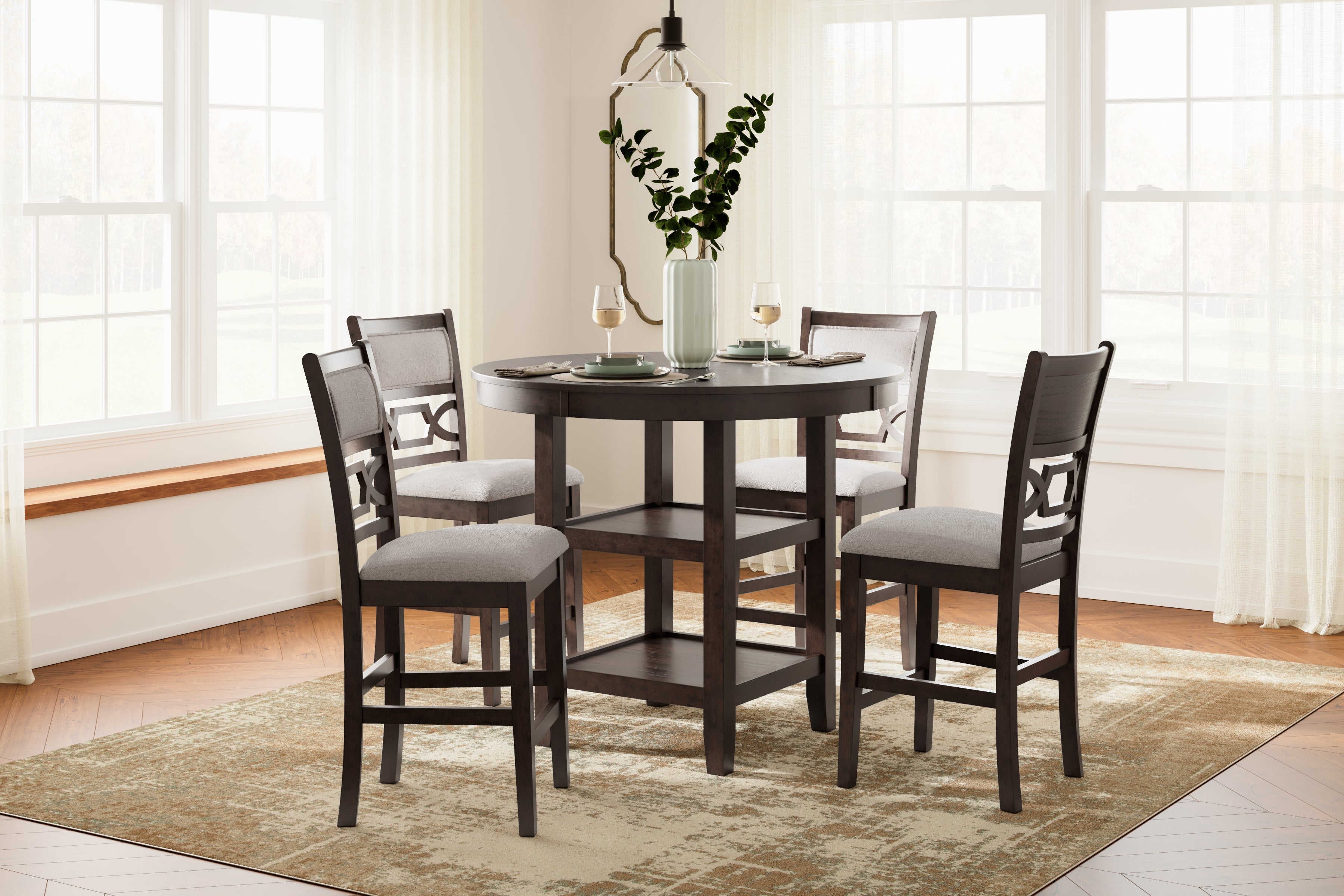 Tampa Furniture Outlet Lutz - Ashley Furniture - Langwest Dining Room - DRM Counter Table Set (5/CN) / Brown - D422-223