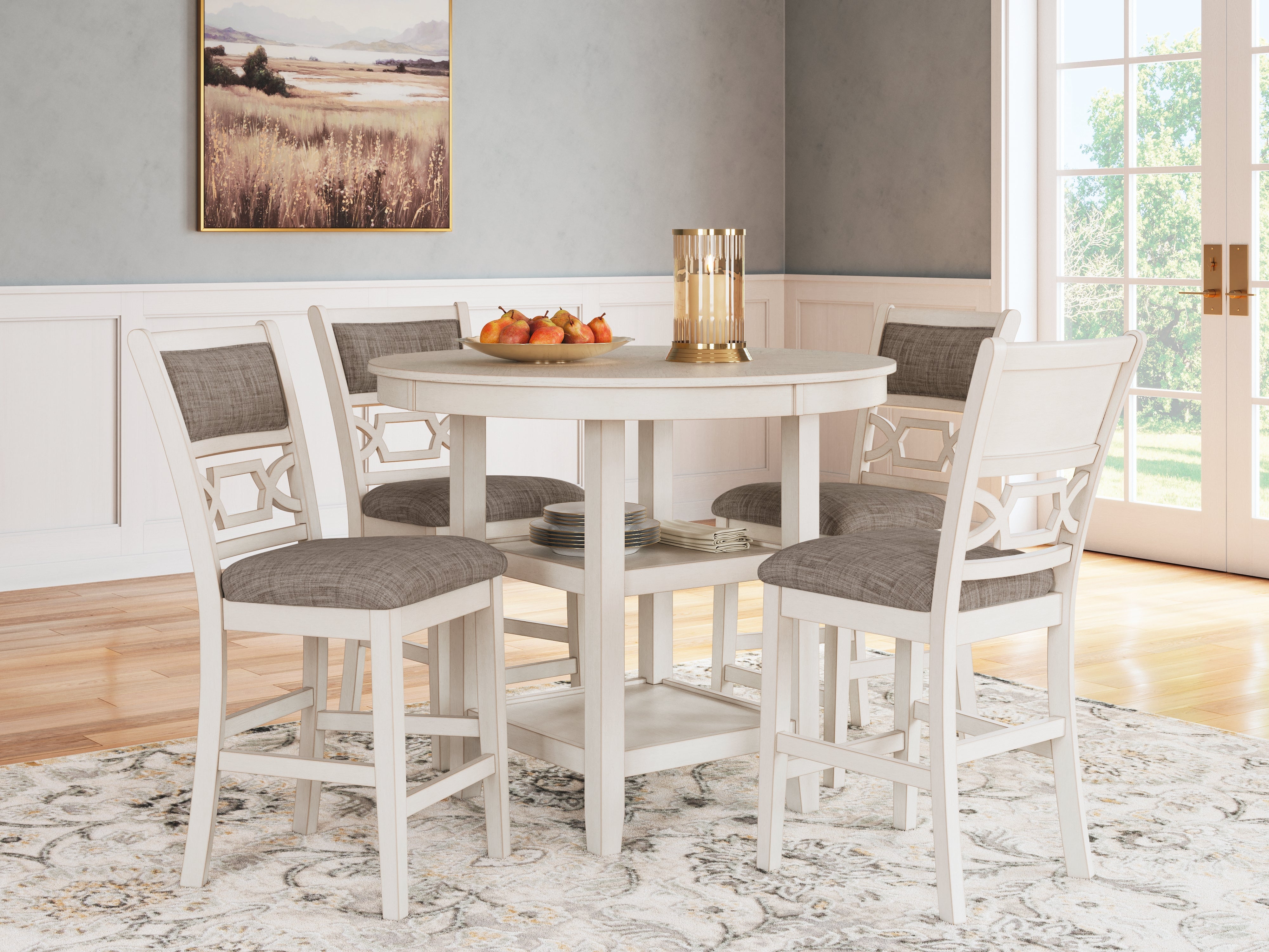 Tampa Furniture Outlet Lutz - Ashley Furniture - Erinberg Dining Room - DRM Counter Table Set (5/CN) / Antique White - D423-223