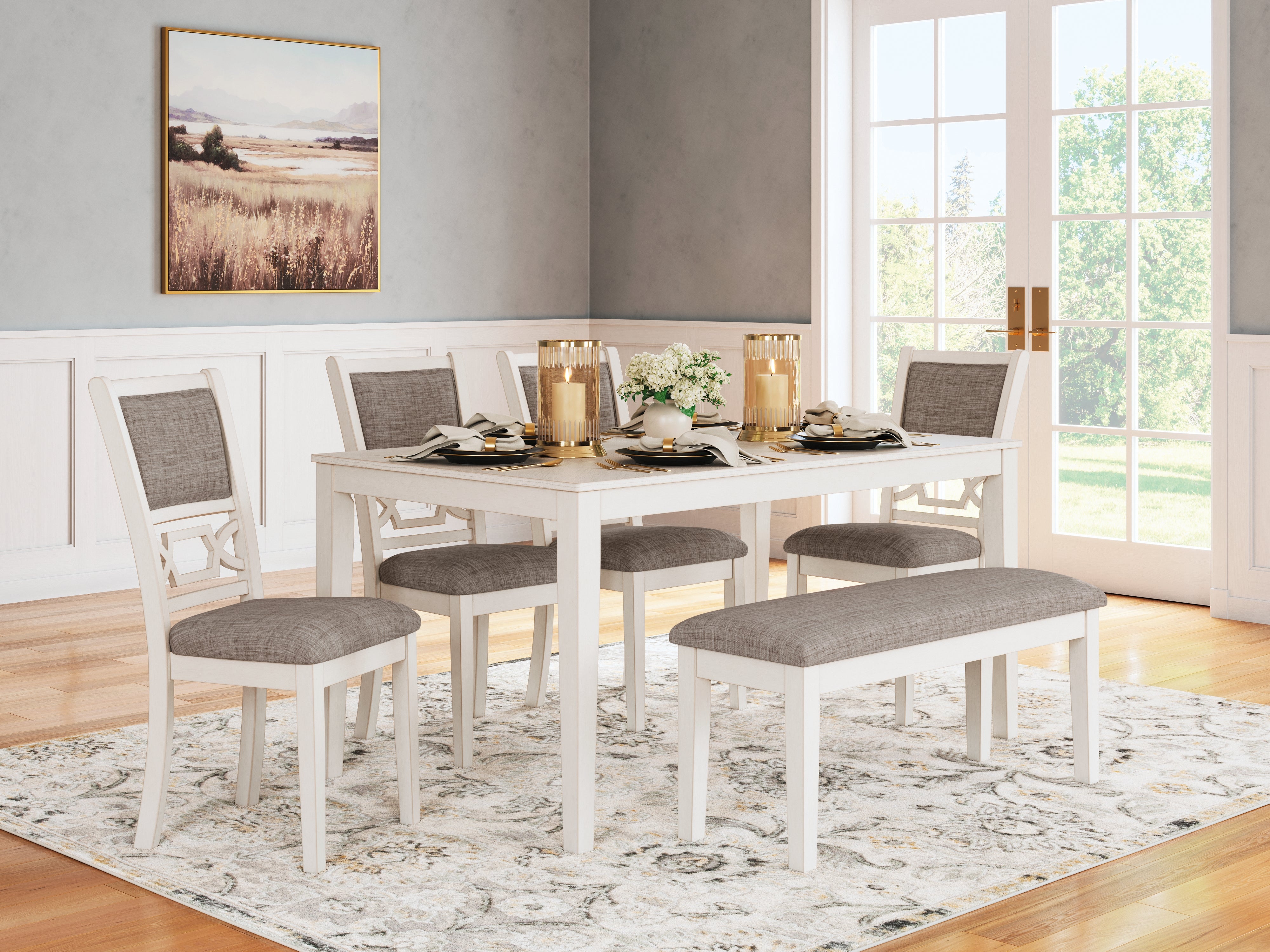 Tampa Furniture Outlet Lutz - Ashley Furniture - Erinberg Dining Room - Dining Room Table Set (6/CN) / Antique White - D423-325