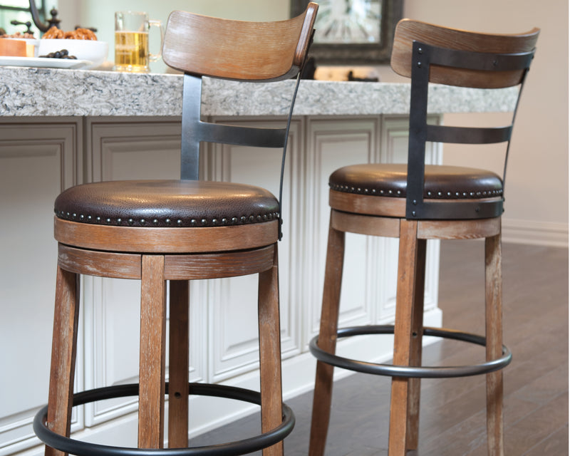 Tampa Furniture Outlet Lutz - Ashley Furniture - Pinnadel Dining Room - Bar Height Bar Stool (Set of 2) / Grayish Brown - D542-130X2