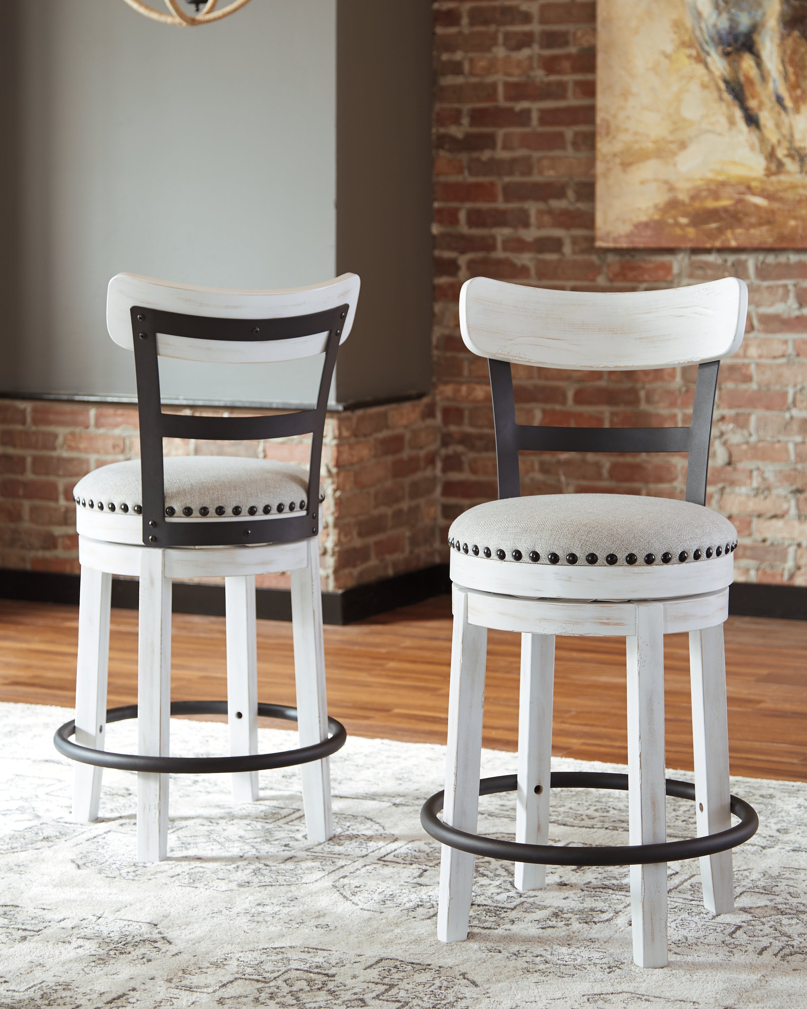 Tampa Furniture Outlet Lutz - Ashley Furniture - Valebeck Dining Room - UPH Swivel Barstool (1/CN) / White - D546-524